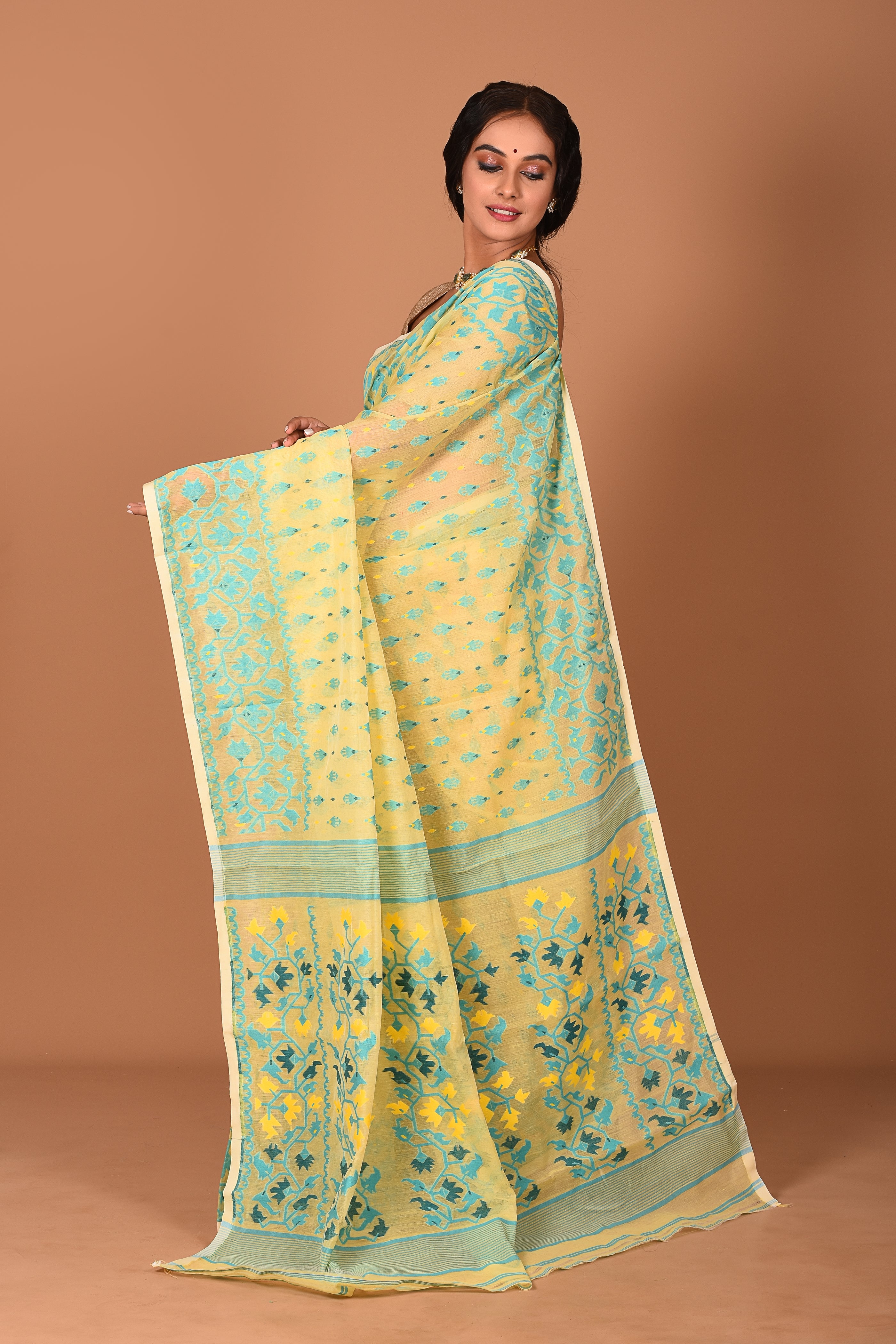 Light Yellow Jamdani Saree - Keya Seth Exclusive