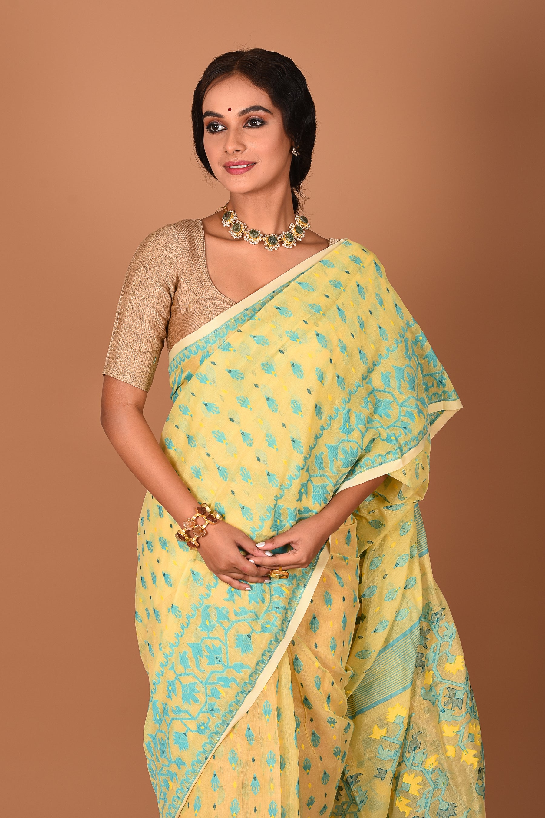 Light Yellow Jamdani Saree - Keya Seth Exclusive