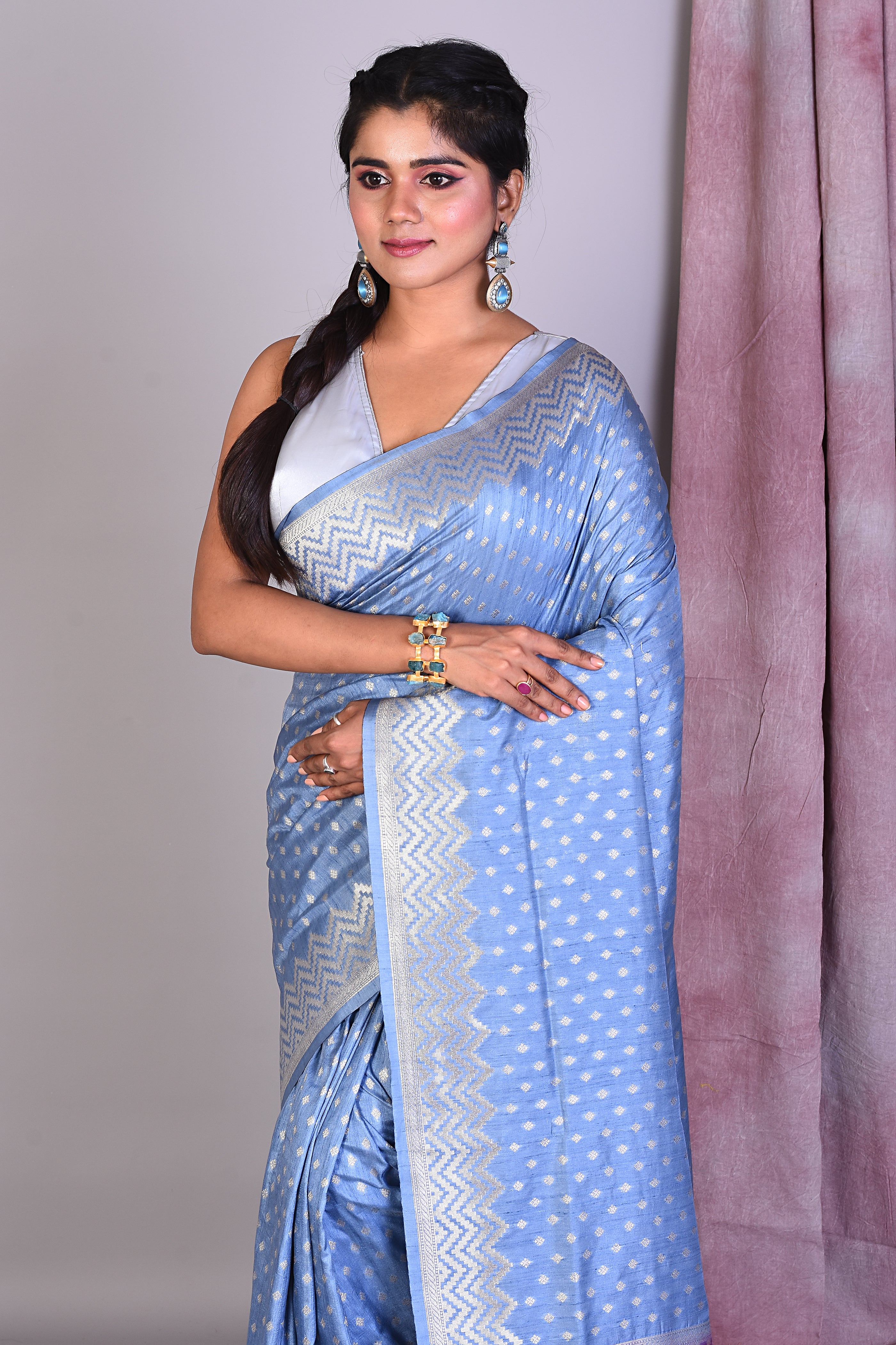 Cool Blue Art Silk Saree with Zari Work - Keya Seth Exclusive