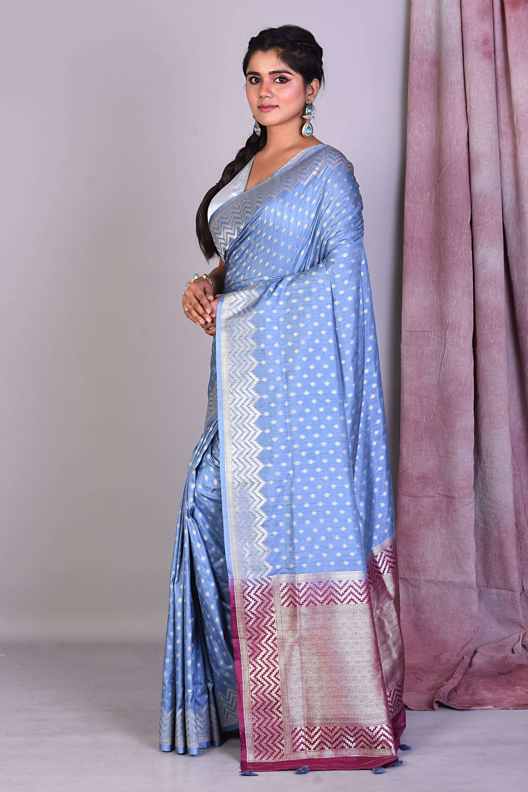 Cool Blue Art Silk Saree with Zari Work - Keya Seth Exclusive