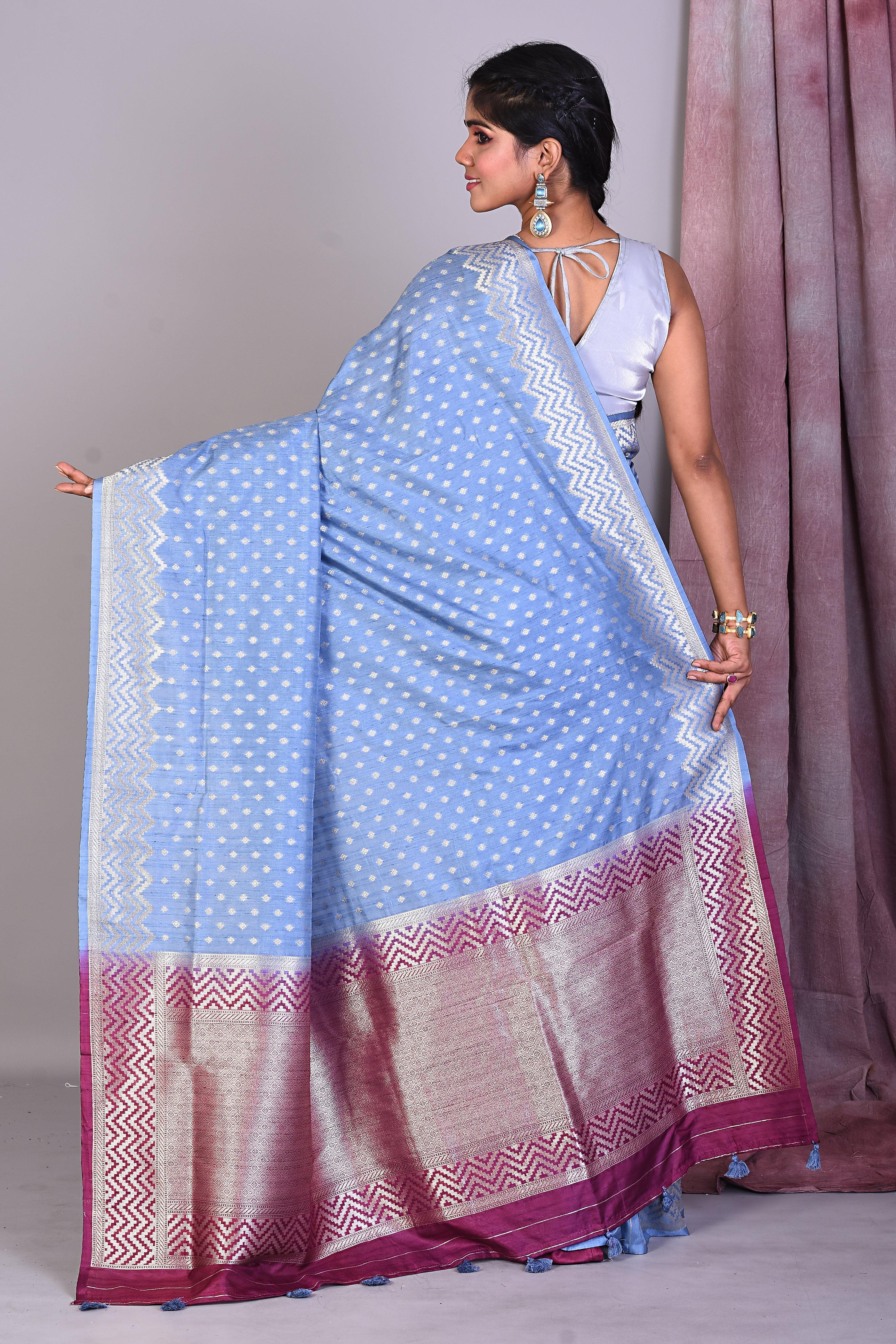 Cool Blue Art Silk Saree with Zari Work - Keya Seth Exclusive