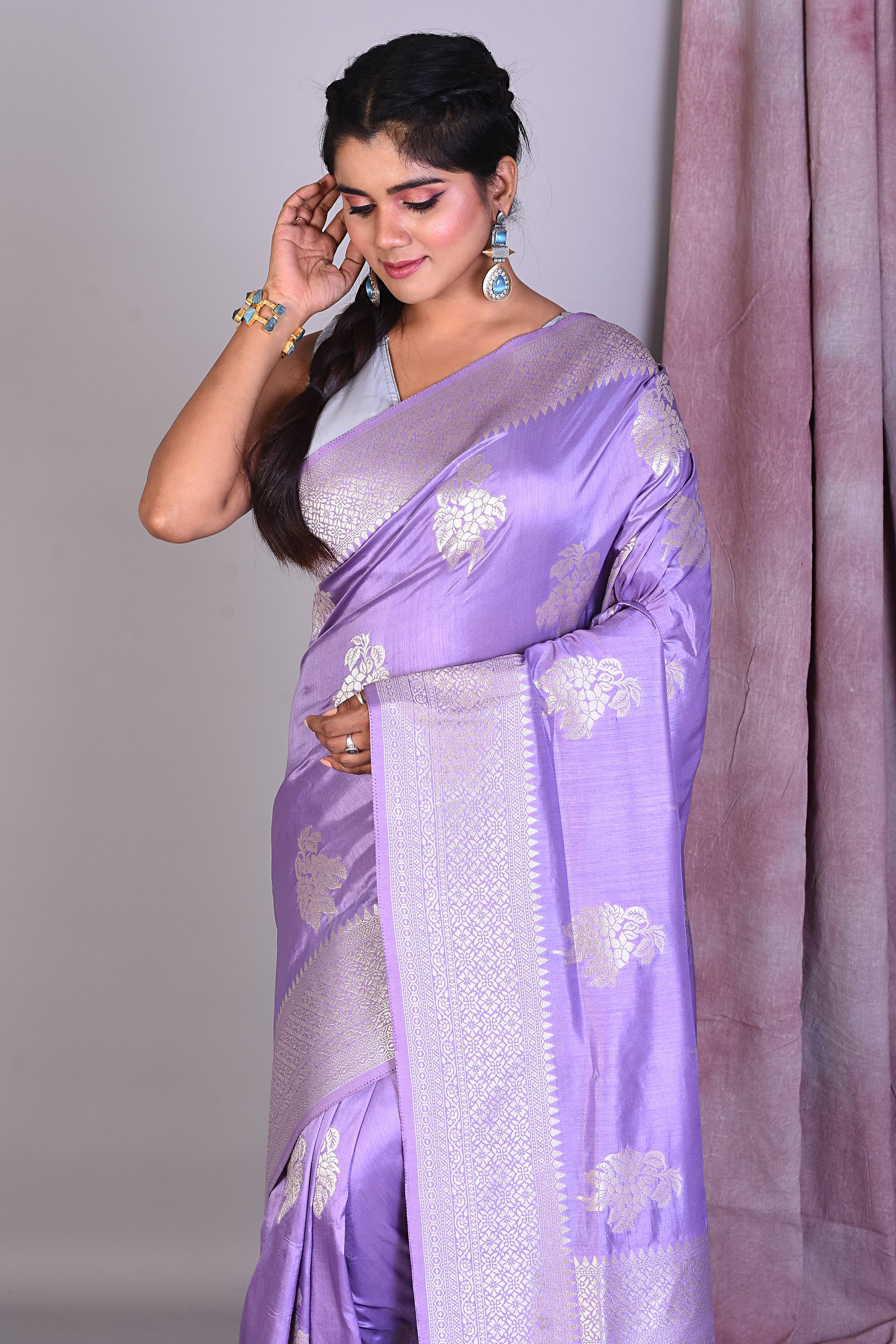 Mauve Art Silk Saree with Silver Zari - Keya Seth Exclusive