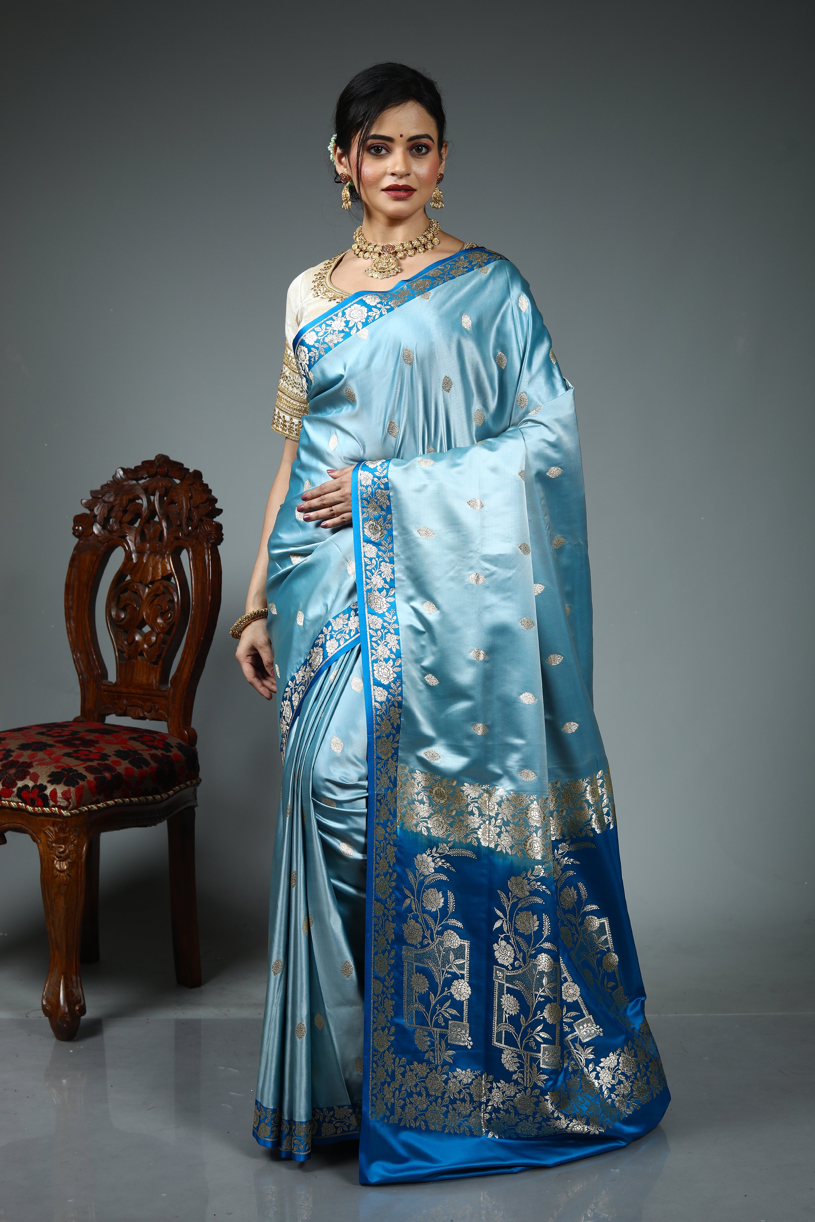 Light Blue Blended Banarasi Silk Saree