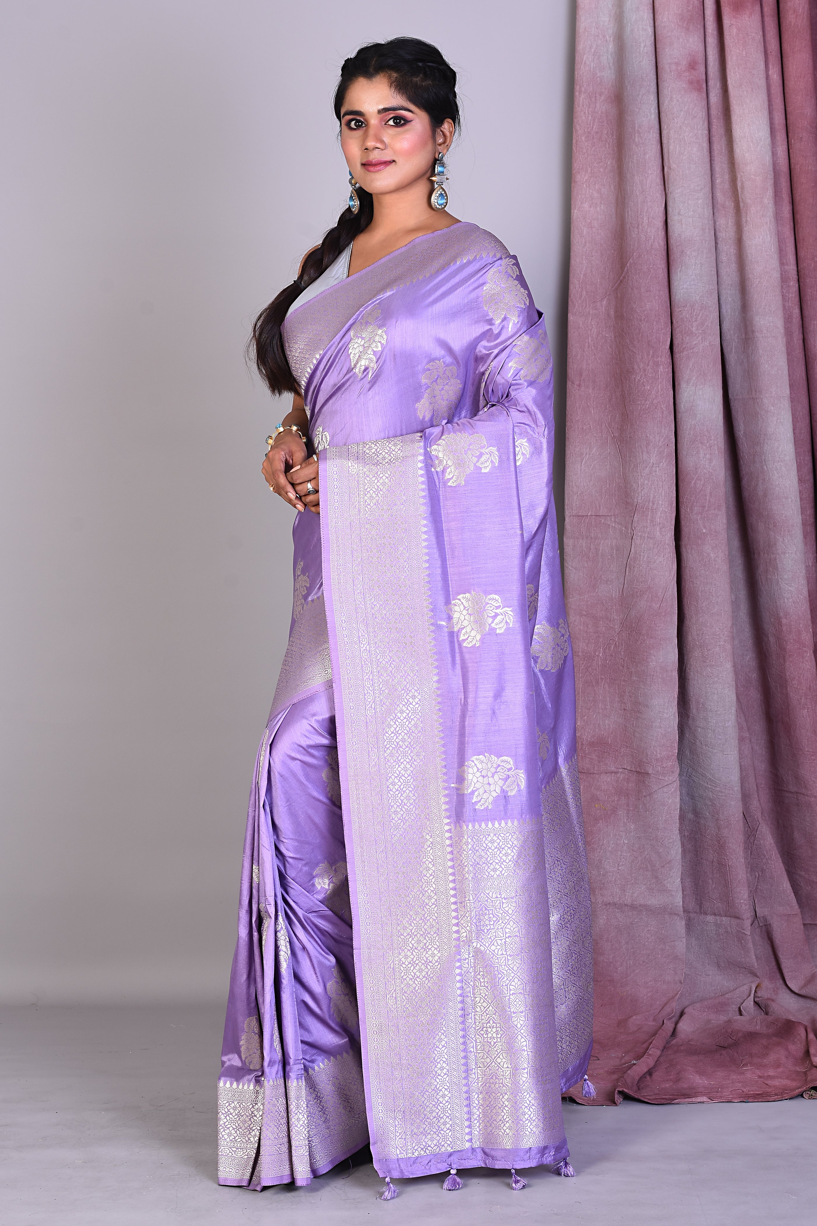 Mauve Art Silk Saree with Silver Zari - Keya Seth Exclusive