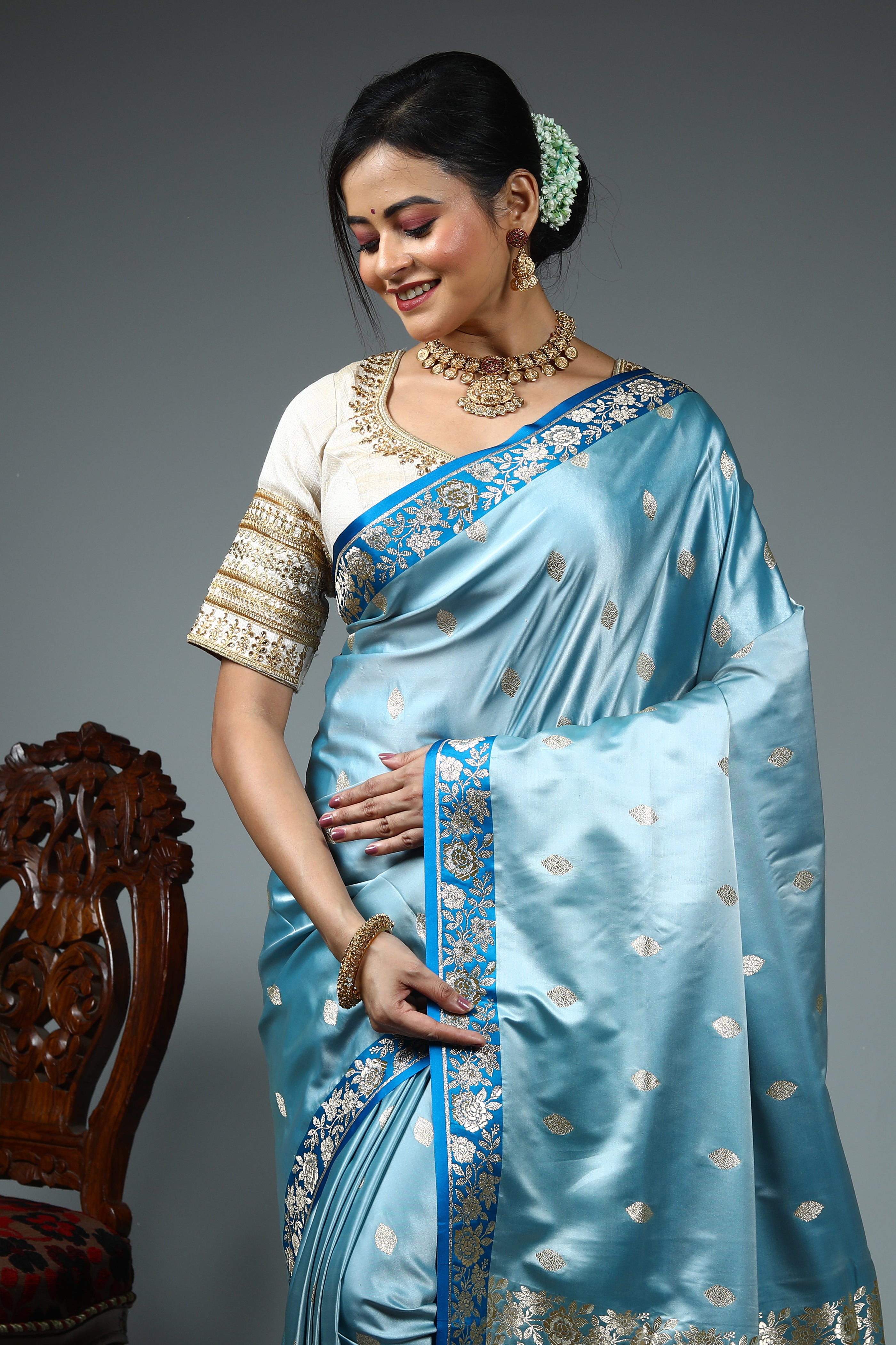 Light Blue Blended Banarasi Silk Saree