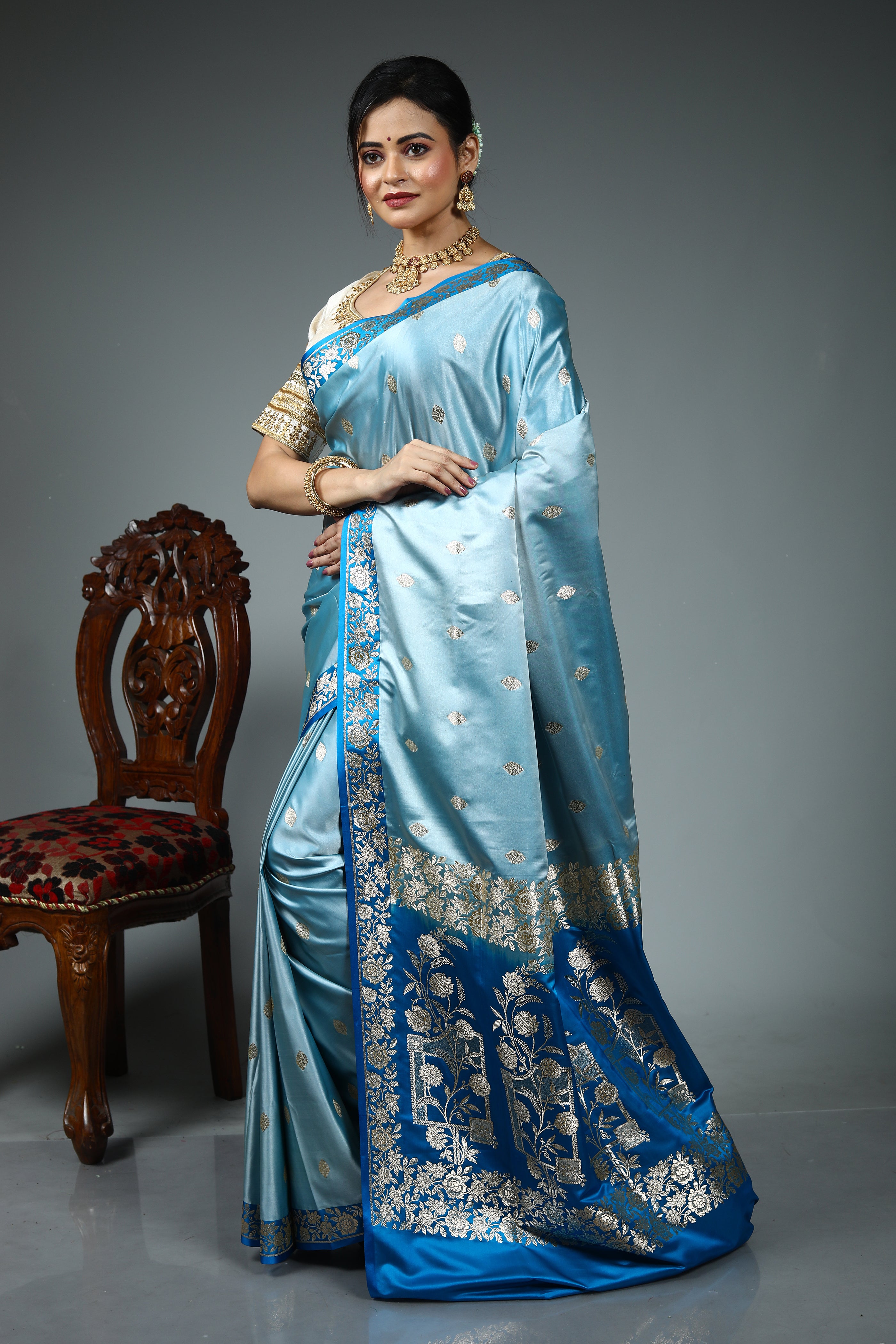 Light Blue Blended Banarasi Silk Saree