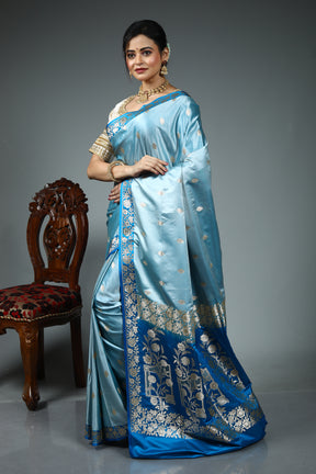 Light Blue Blended Banarasi Silk Saree