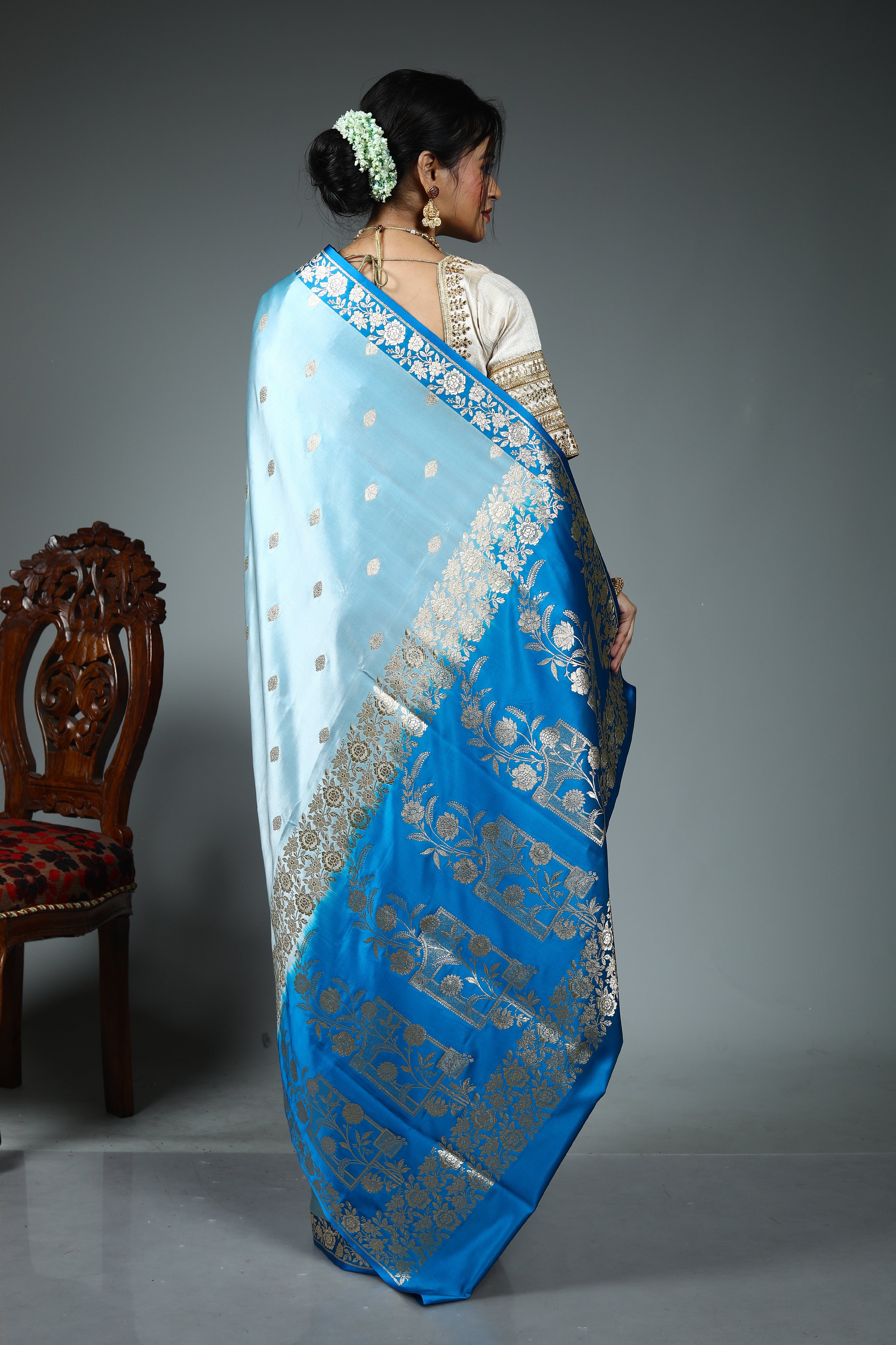 Light Blue Blended Banarasi Silk Saree