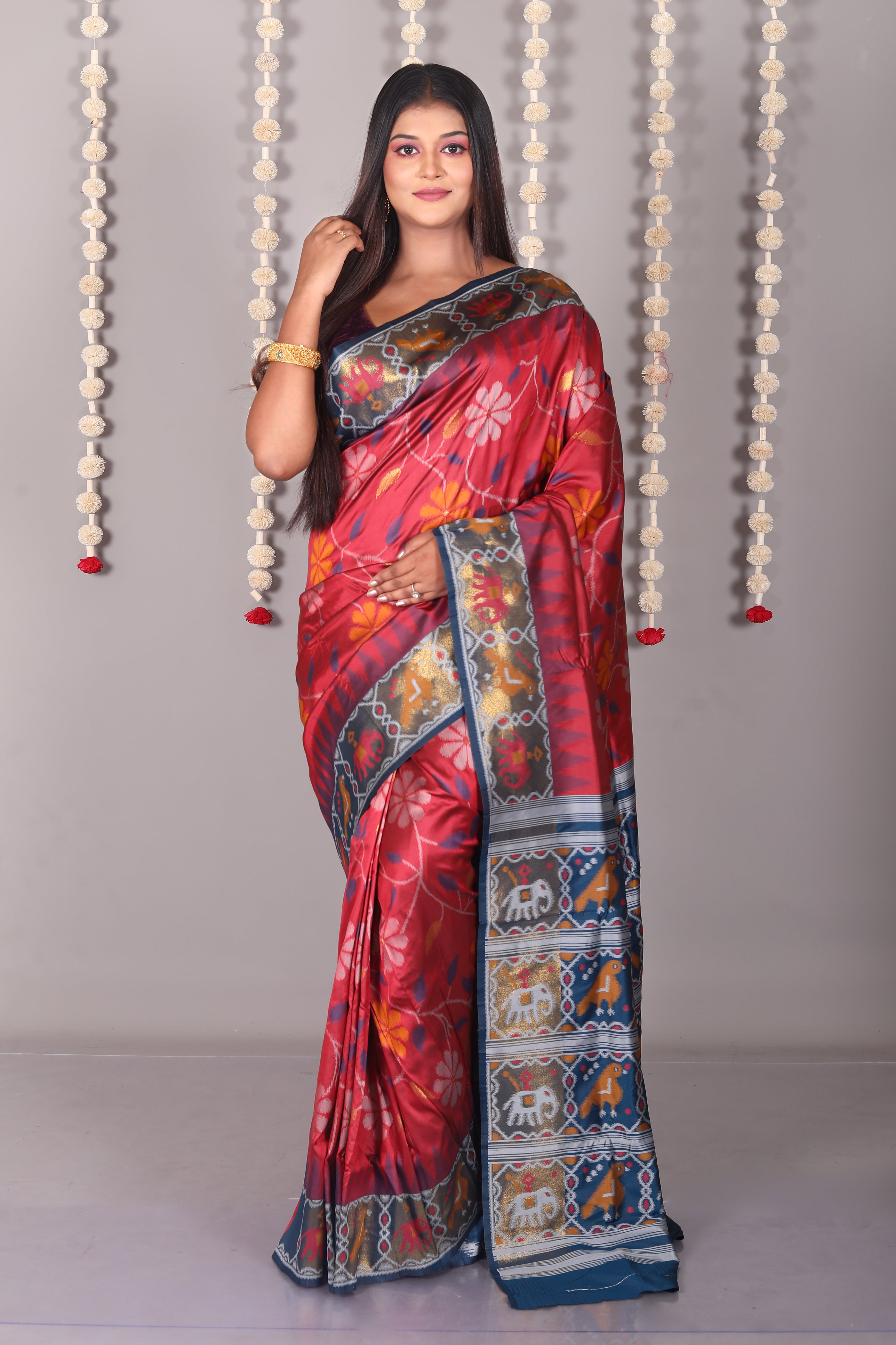 Maroon Blended Ikkat Silk Saree - Keya Seth Exclusive