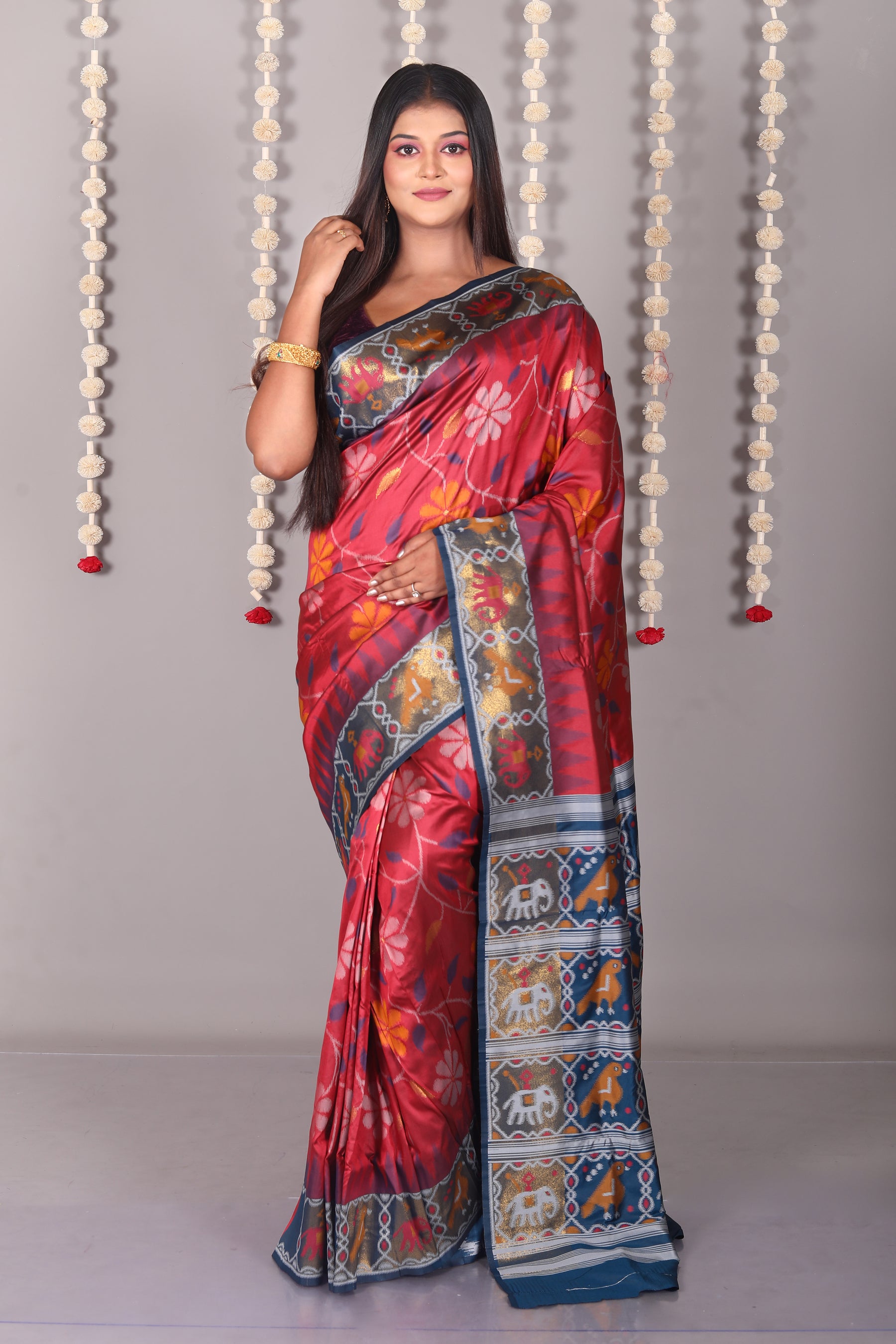 Maroon Blended Ikkat Silk Saree - Keya Seth Exclusive