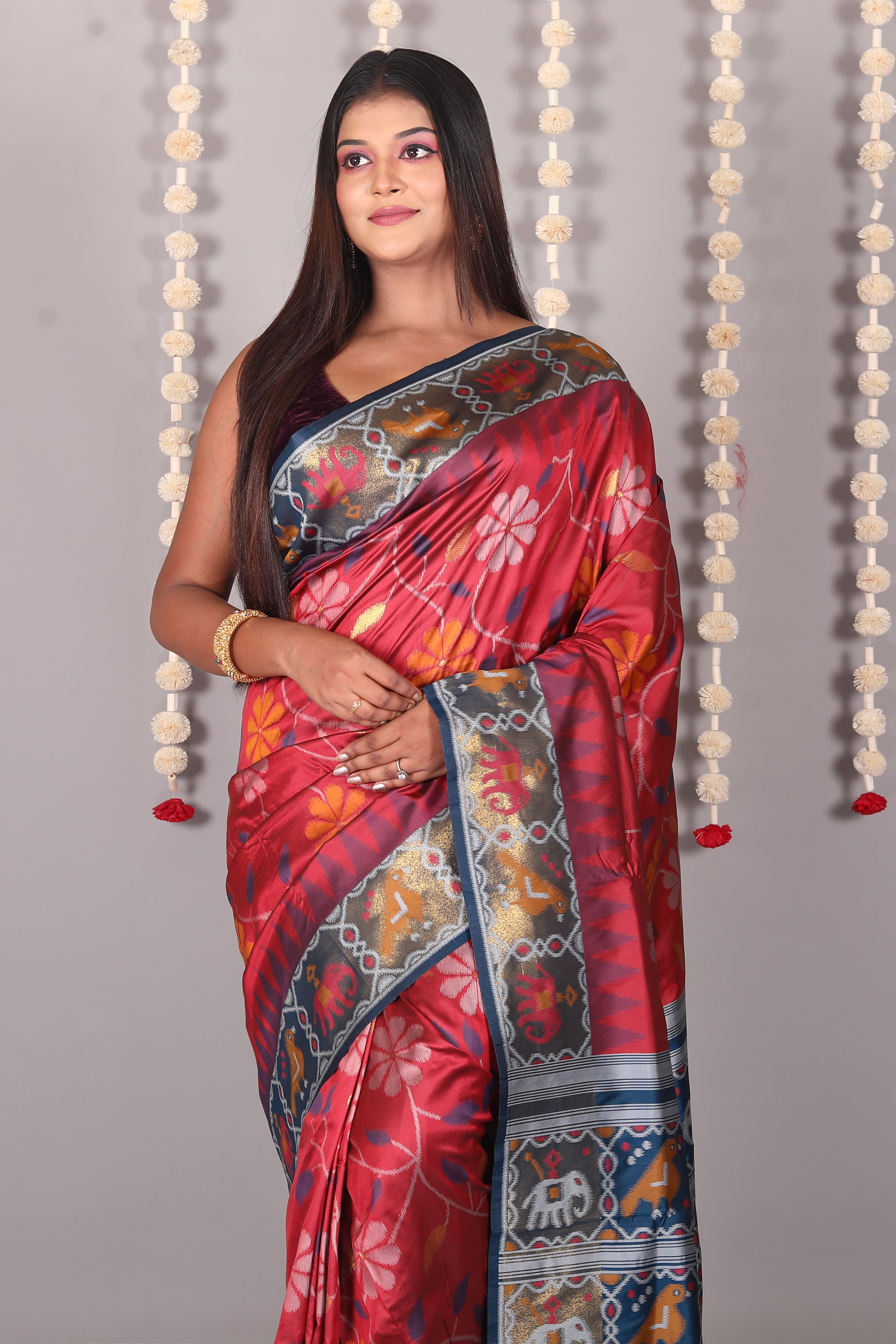 Maroon Blended Ikkat Silk Saree - Keya Seth Exclusive