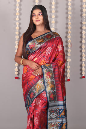 Maroon Blended Ikkat Silk Saree - Keya Seth Exclusive