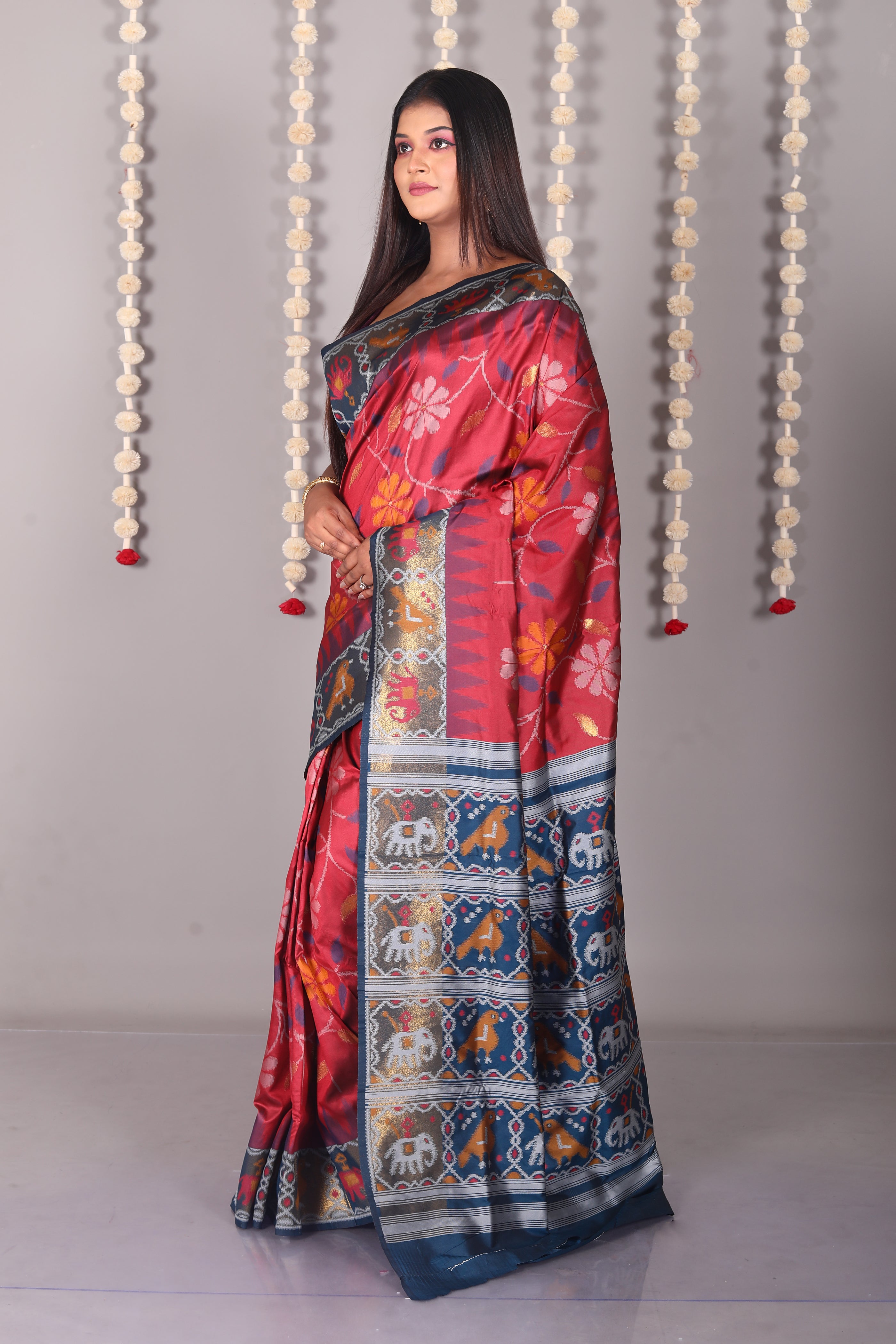 Maroon Blended Ikkat Silk Saree - Keya Seth Exclusive