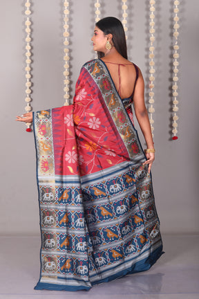 Maroon Blended Ikkat Silk Saree - Keya Seth Exclusive