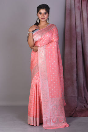 Peach Art Silk Saree with Zari Work - Keya Seth Exclusive