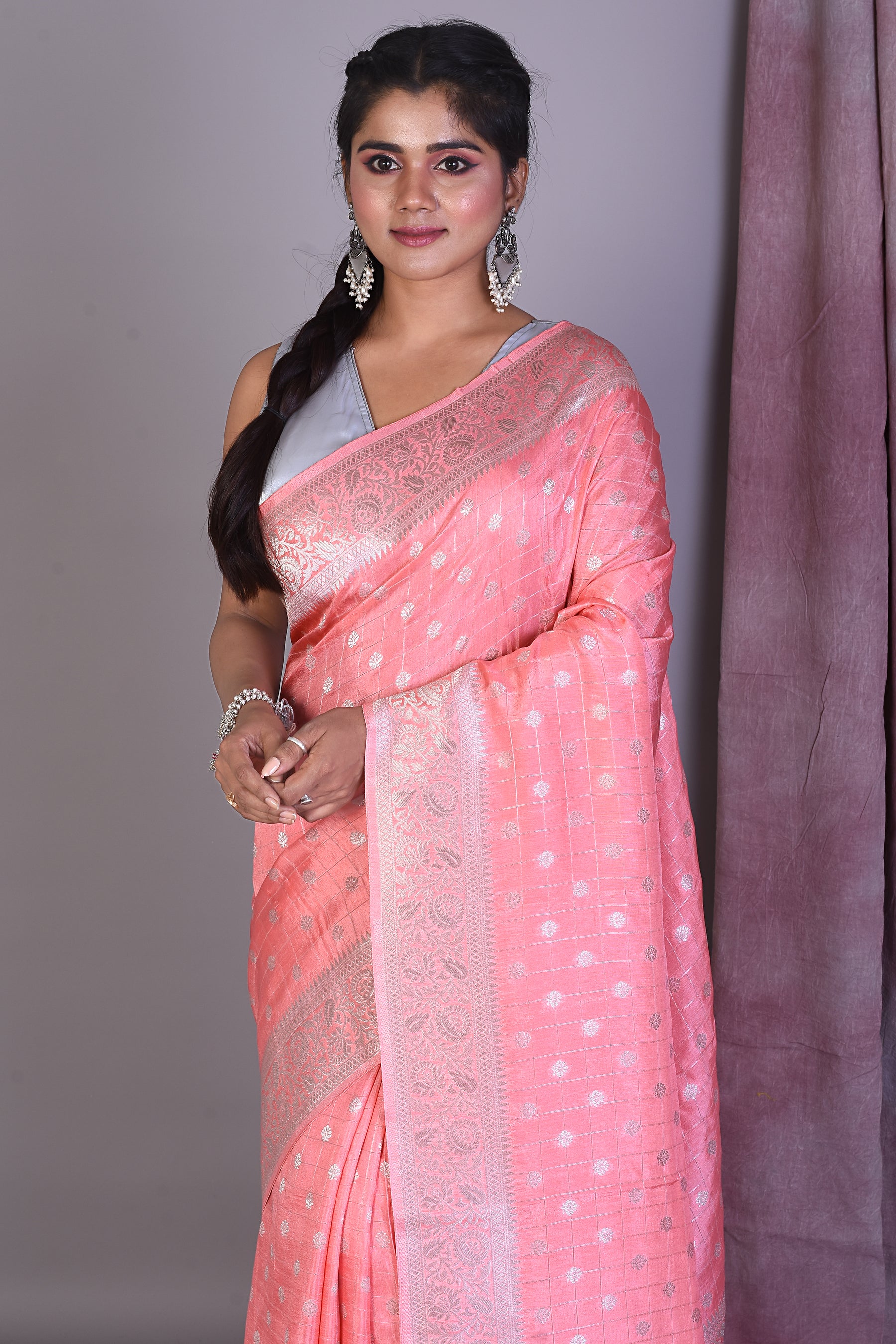 Peach Art Silk Saree with Zari Work - Keya Seth Exclusive