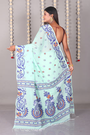 Sea Green Cotton Jamdani Saree - Keya Seth Exclusive
