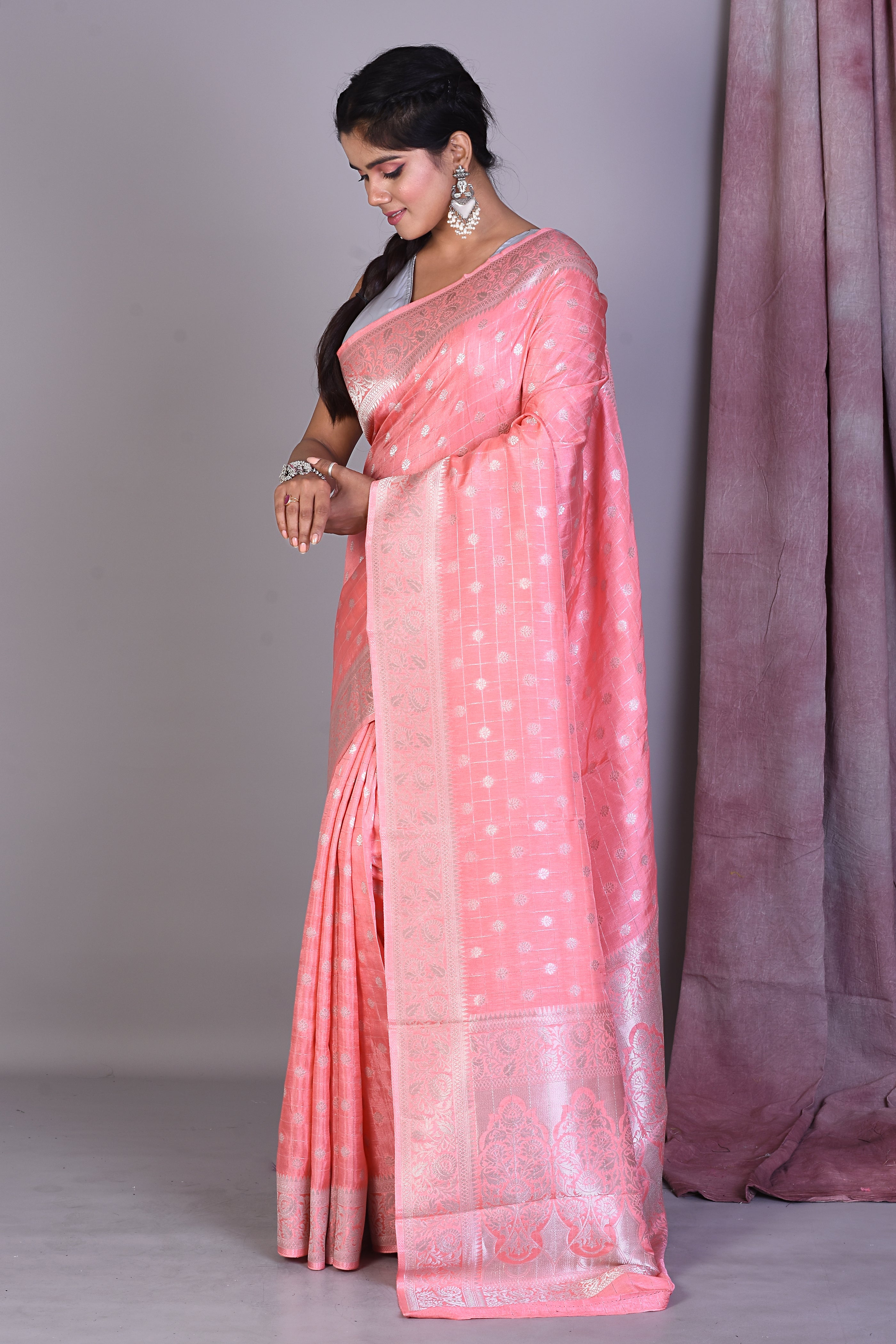 Peach Art Silk Saree with Zari Work - Keya Seth Exclusive