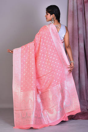 Peach Art Silk Saree with Zari Work - Keya Seth Exclusive