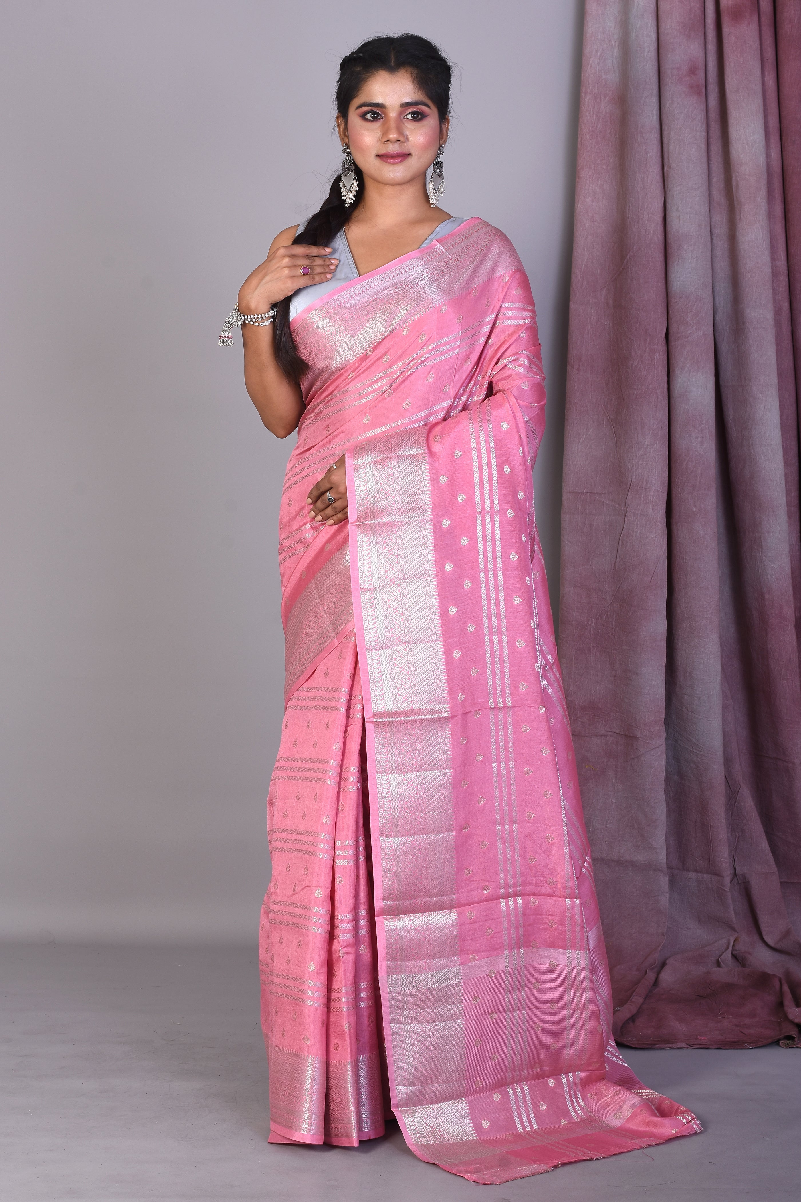 Light Pink Art Silk Saree with Zari Work - Keya Seth Exclusive