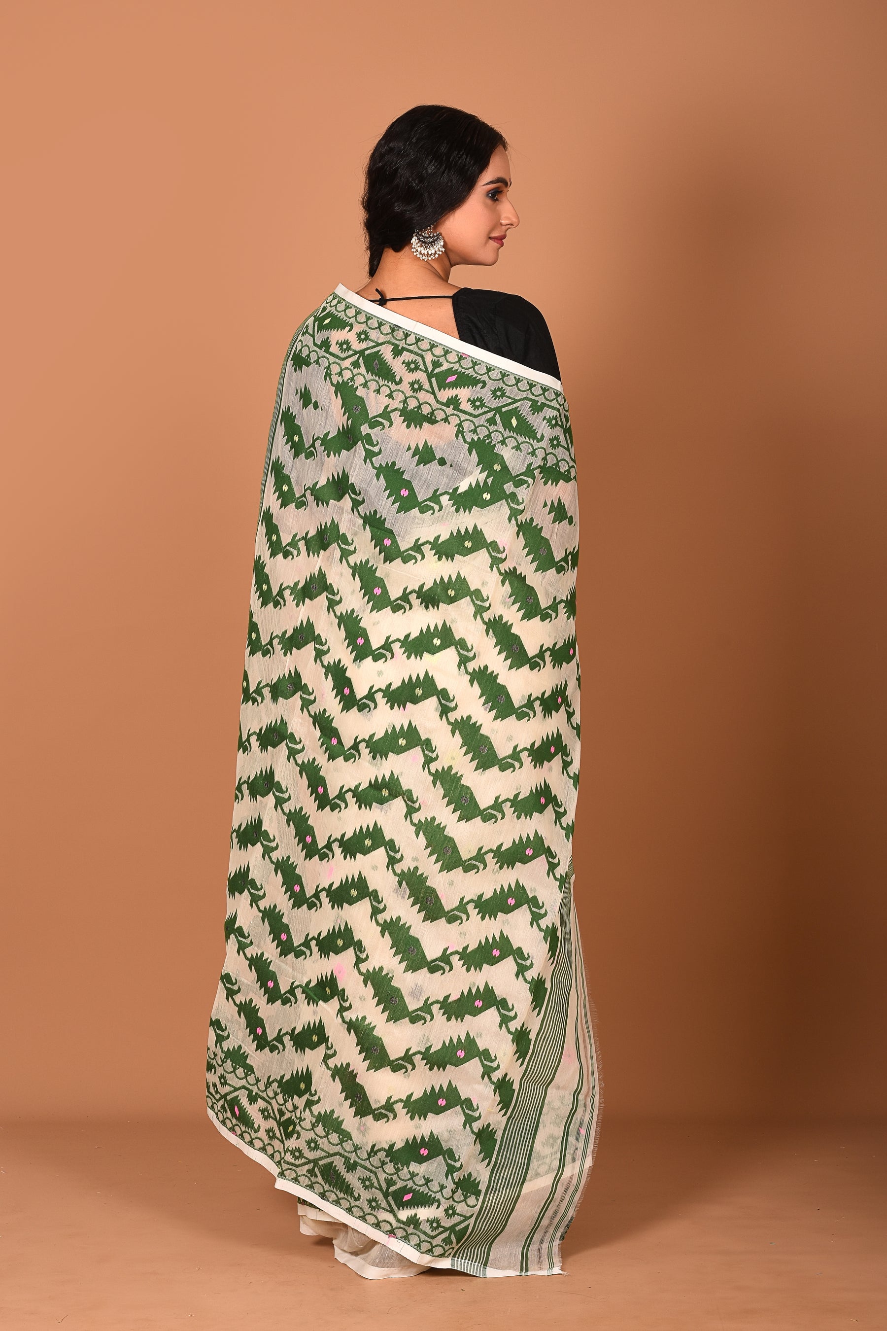 White and Green Jamdani Saree - Keya Seth Exclusive