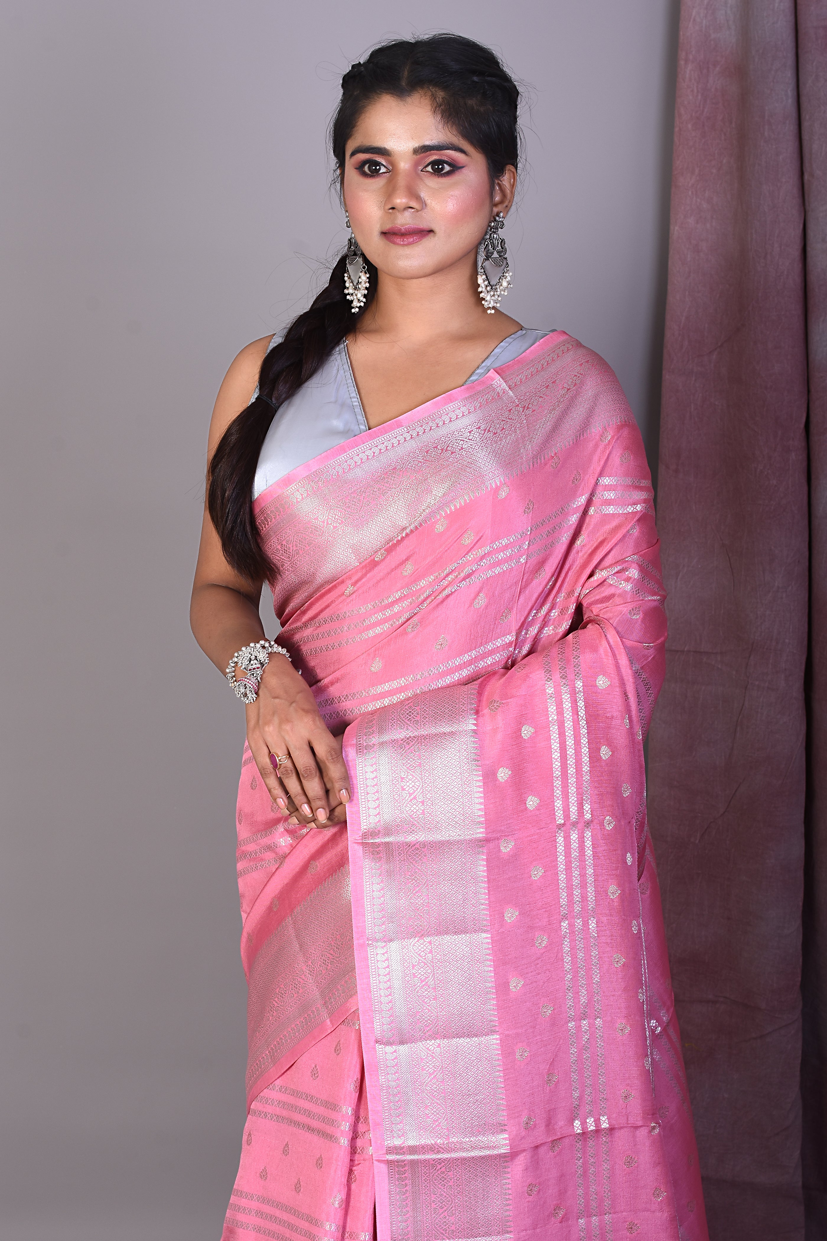 Light Pink Art Silk Saree with Zari Work - Keya Seth Exclusive