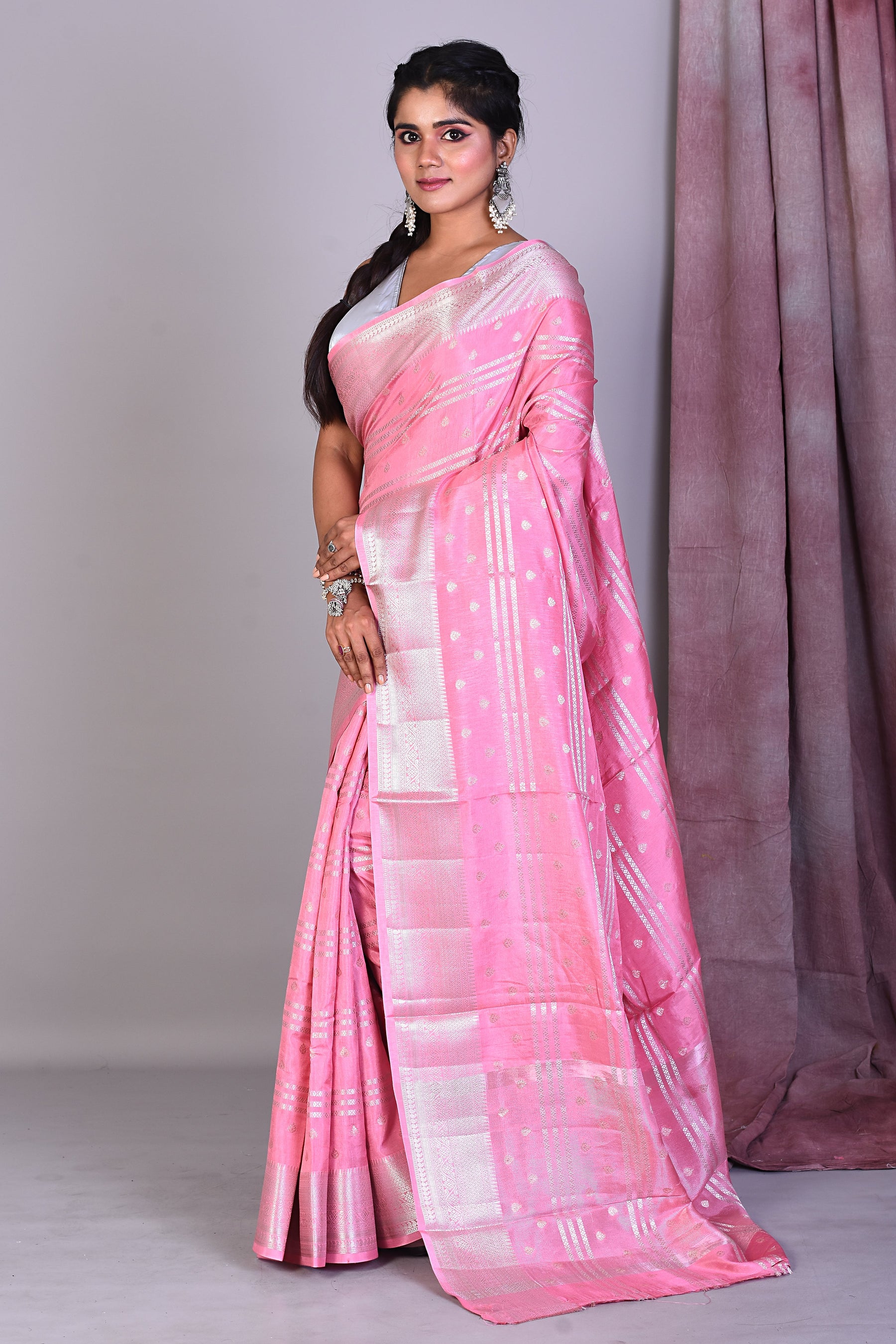 Light Pink Art Silk Saree with Zari Work - Keya Seth Exclusive