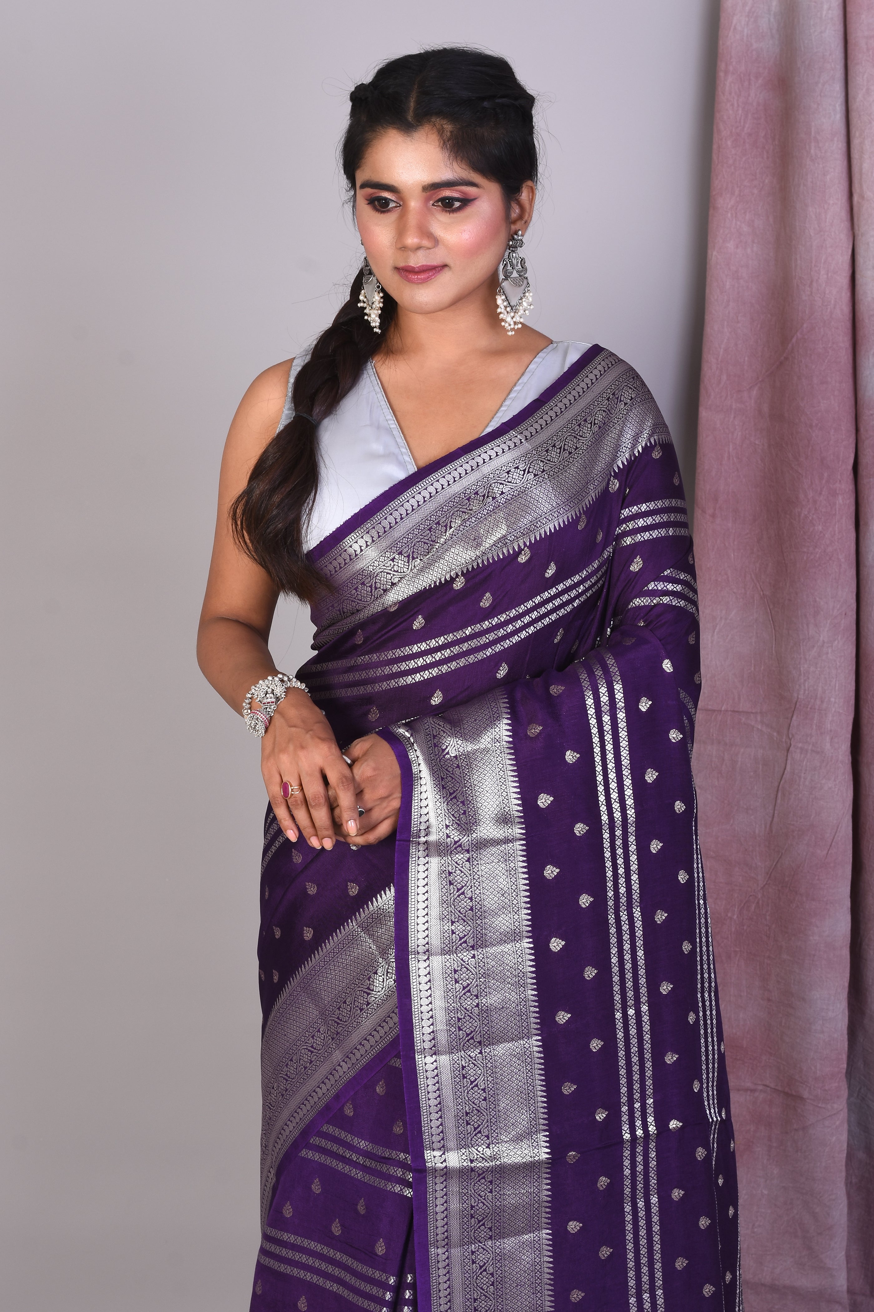 Deep Purple Art Silk Saree with Zari Work - Keya Seth Exclusive