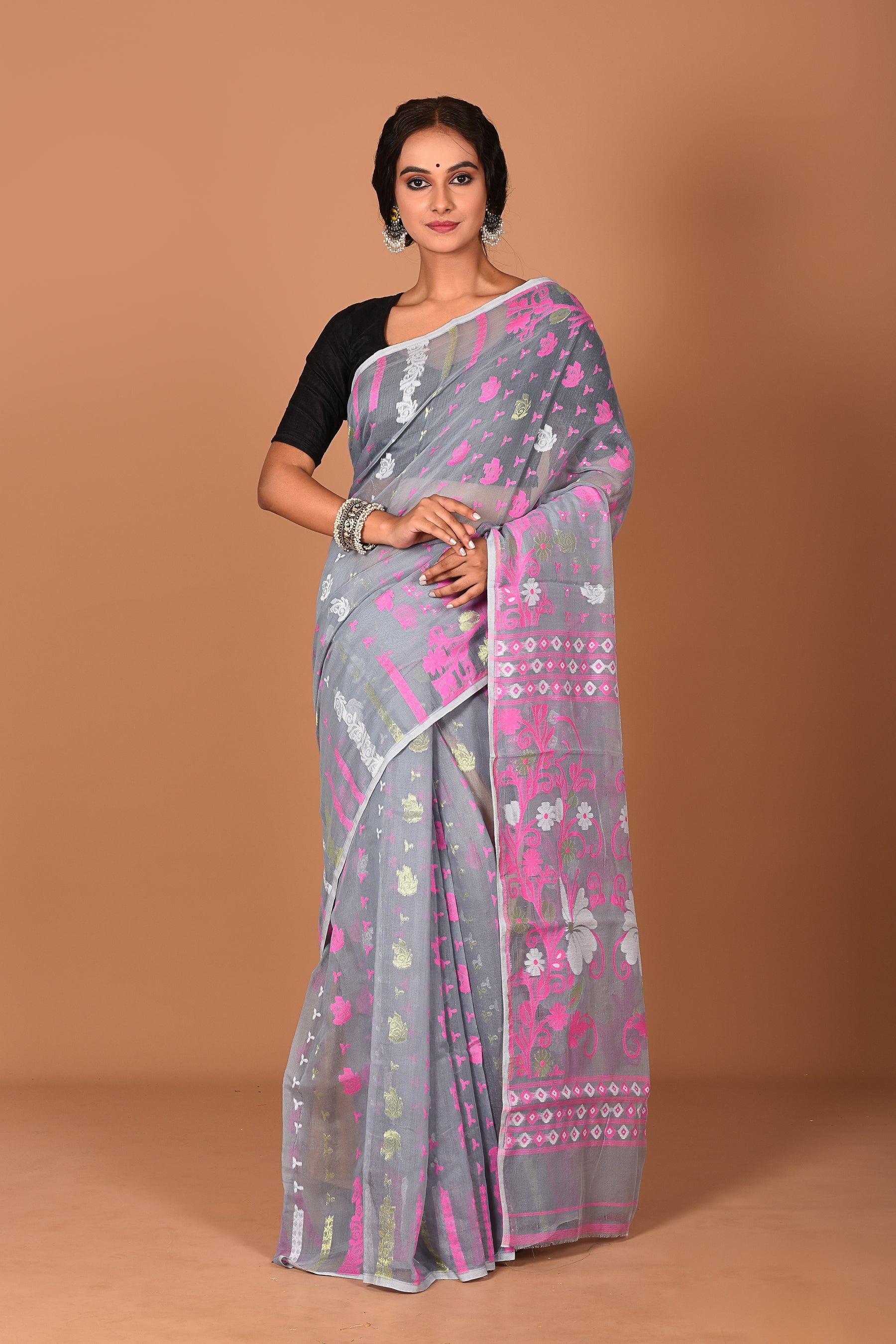 Light Grey Jamdani Saree - Keya Seth Exclusive