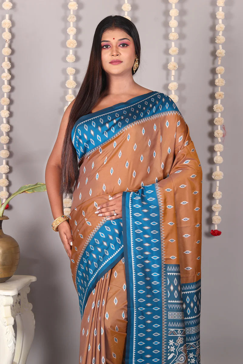 Brown Blended Ikkat Silk Saree - Keya Seth Exclusive