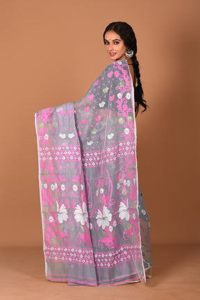 Light Grey Jamdani Saree - Keya Seth Exclusive