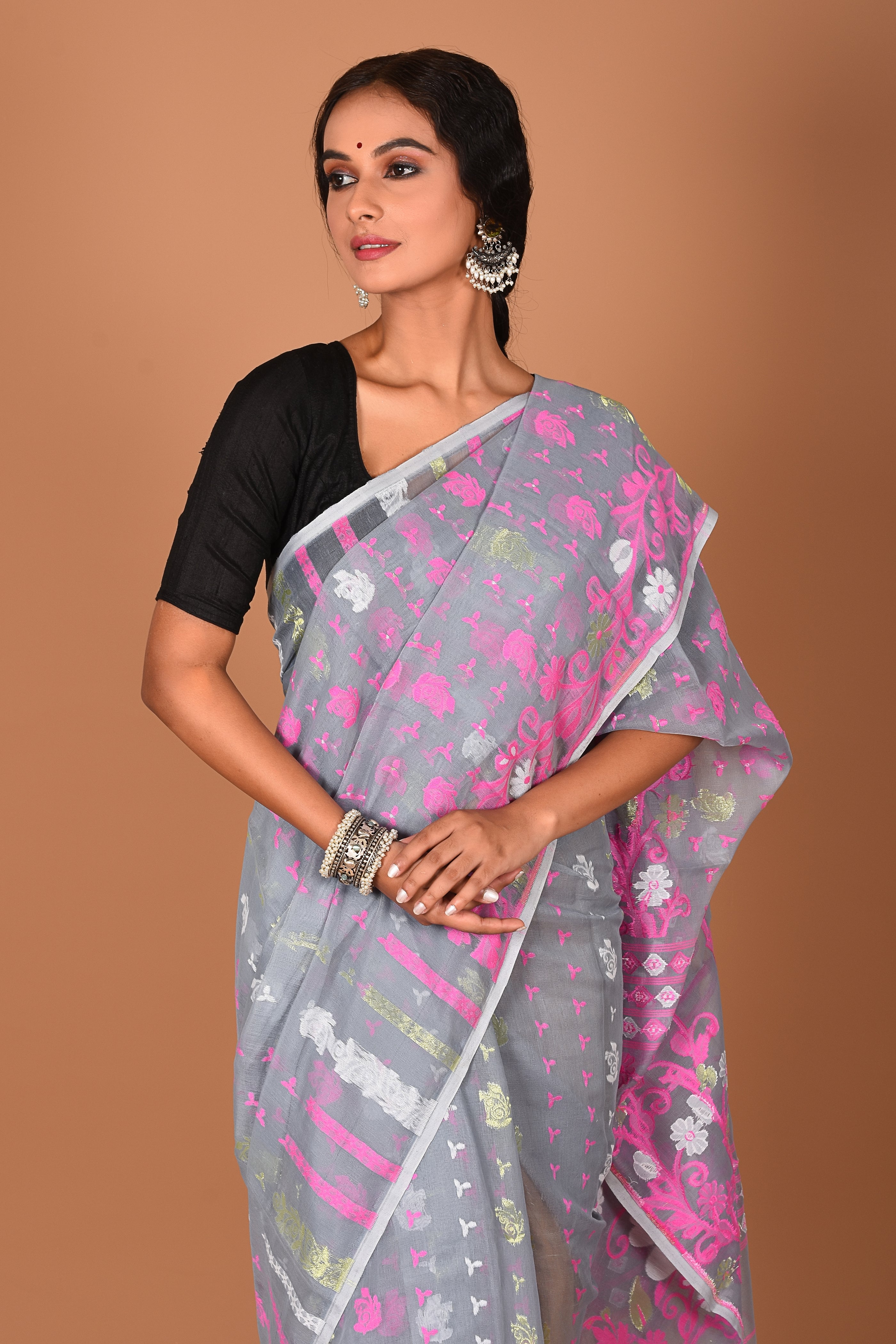 Light Grey Jamdani Saree - Keya Seth Exclusive