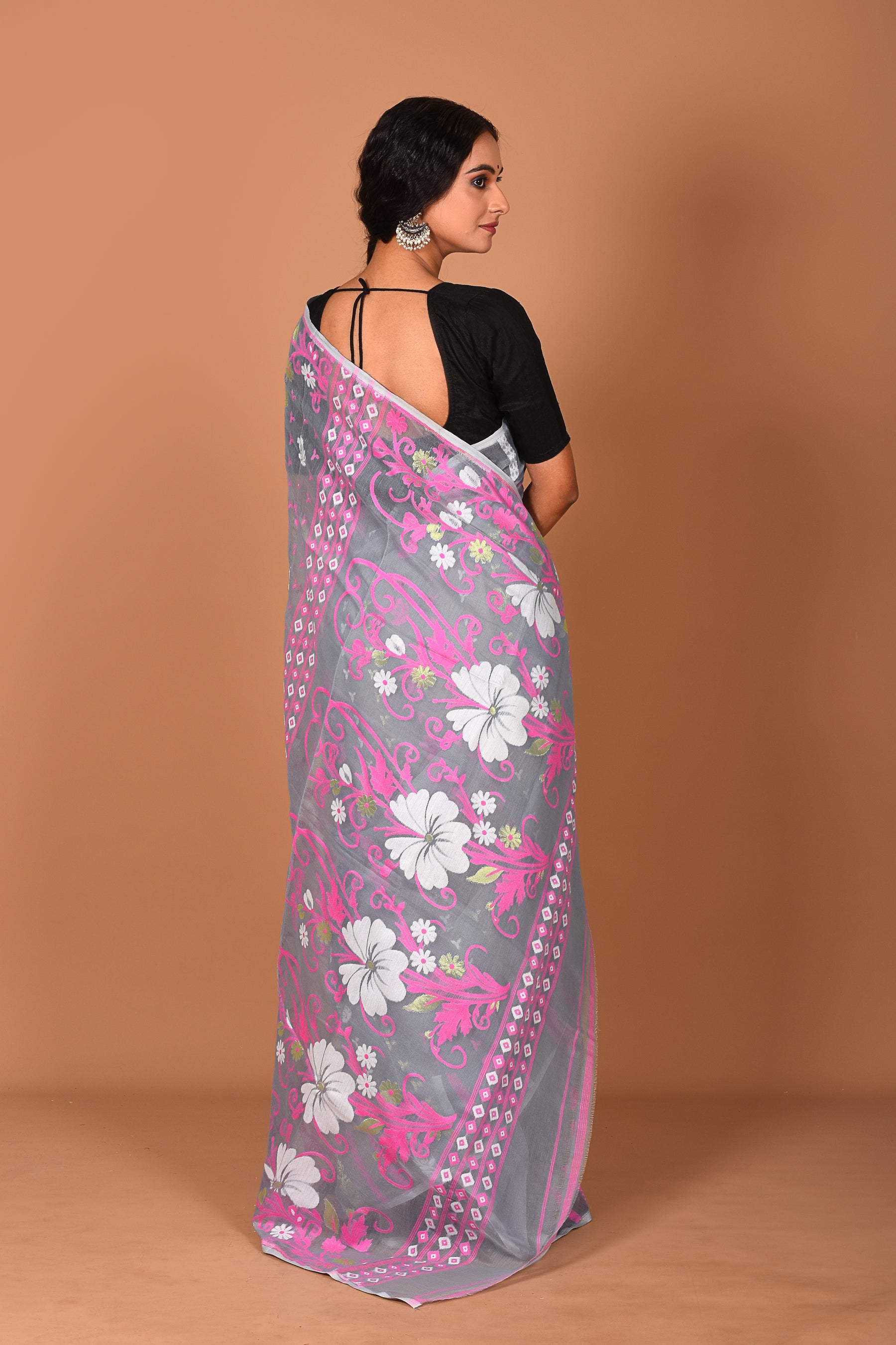 Light Grey Jamdani Saree - Keya Seth Exclusive