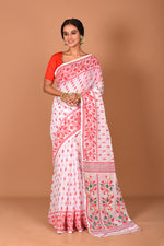 Load image into Gallery viewer, White and Red Jamdami Saree - Keya Seth Exclusive
