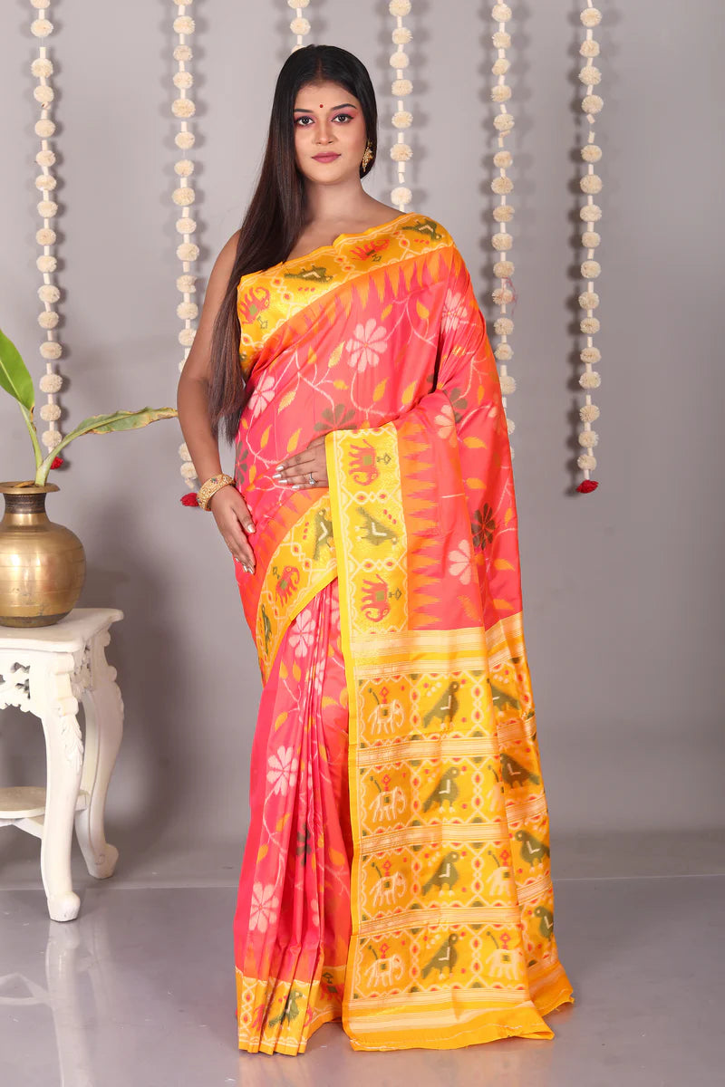 Orange Blended Ikkat Saree - Keya Seth Exclusive