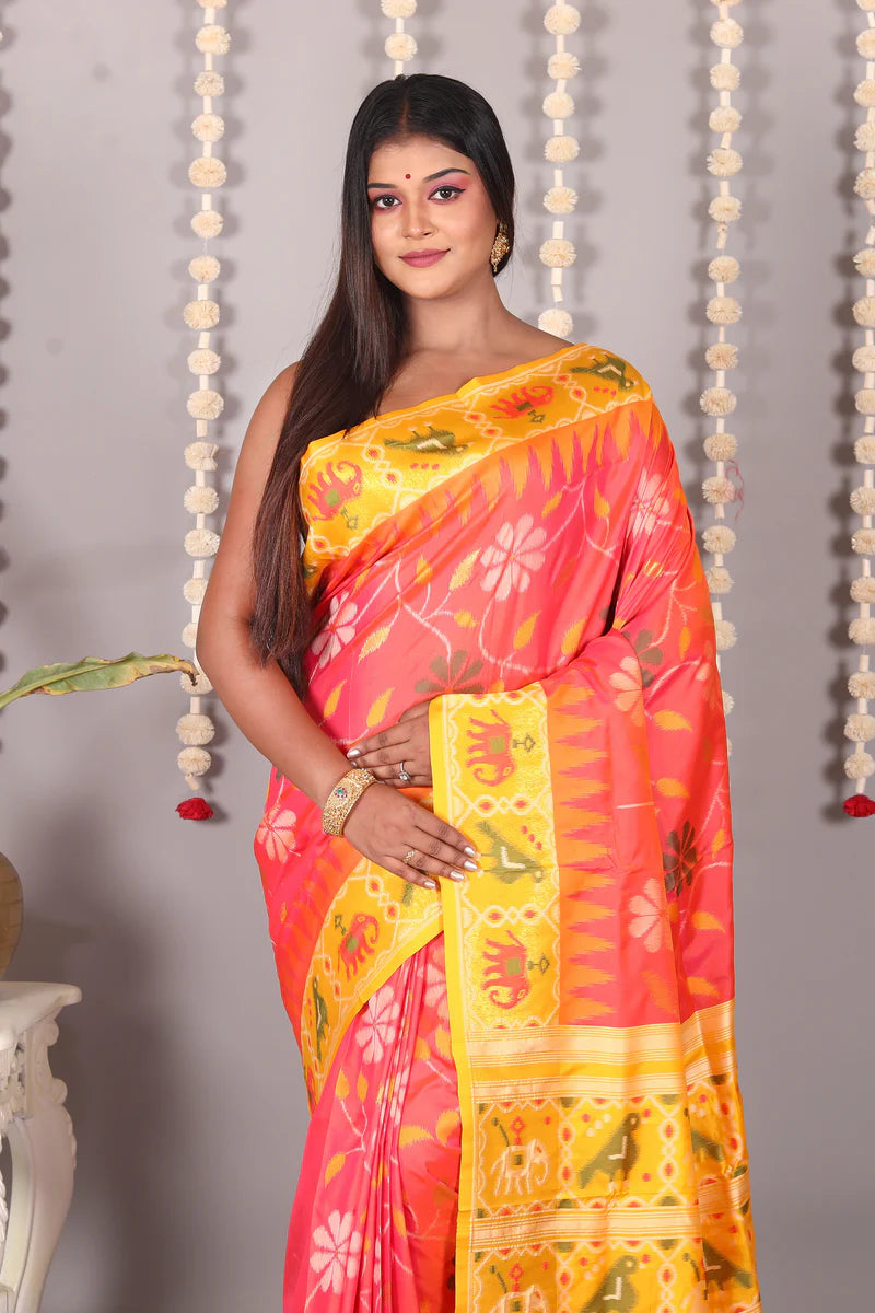 Orange Blended Ikkat Saree - Keya Seth Exclusive