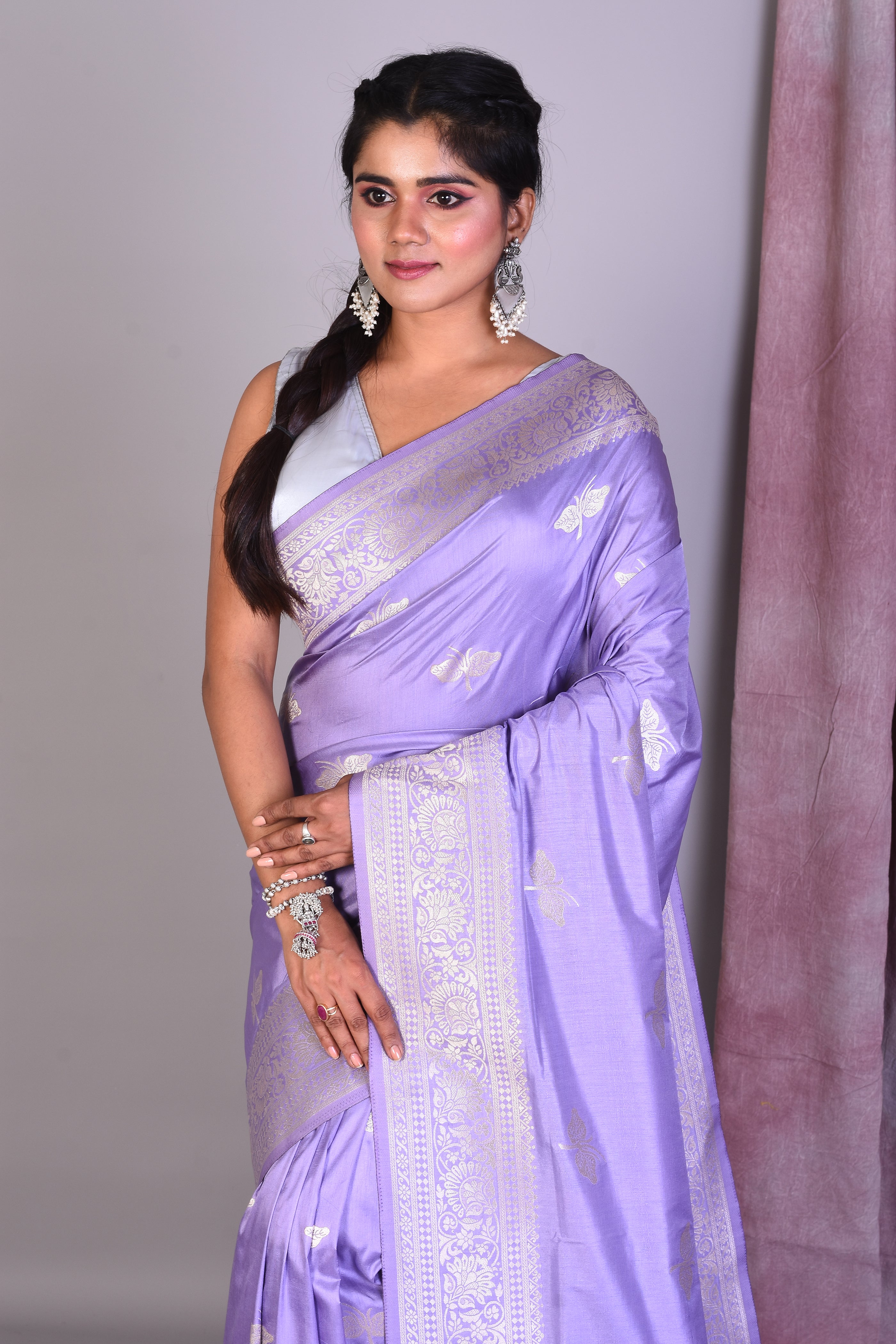 Lilac Art Silk Saree with Zari Work - Keya Seth Exclusive