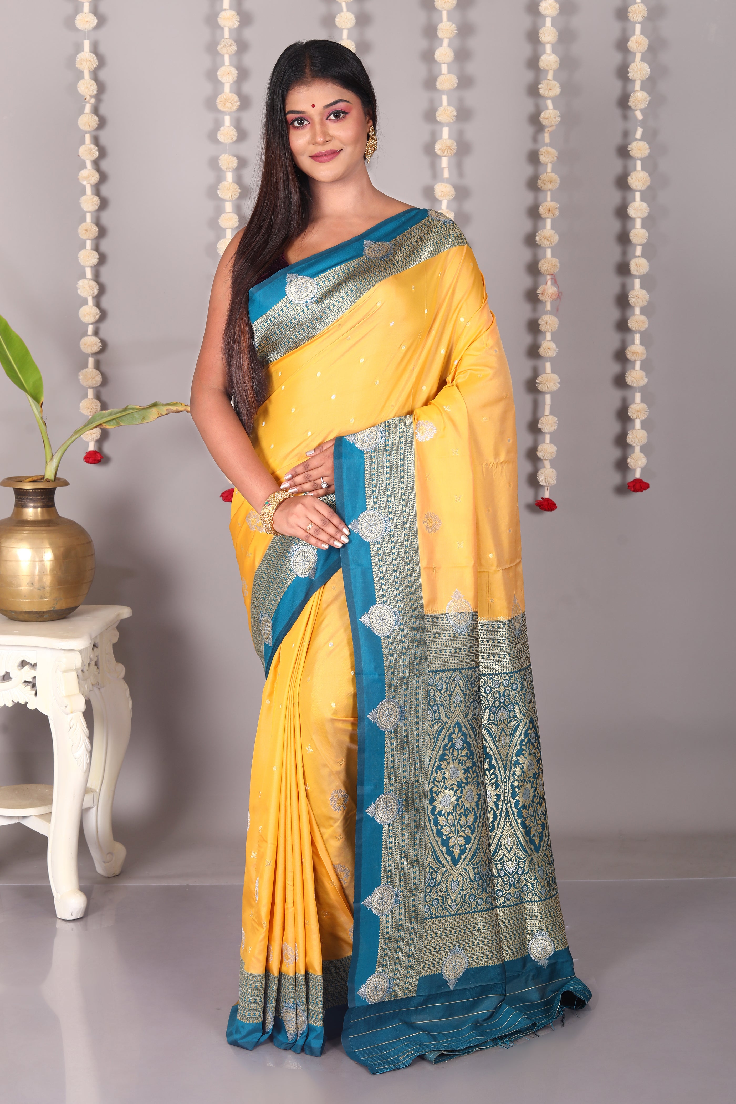 Yellow Blended Katan Silk Saree - Keya Seth Exclusive