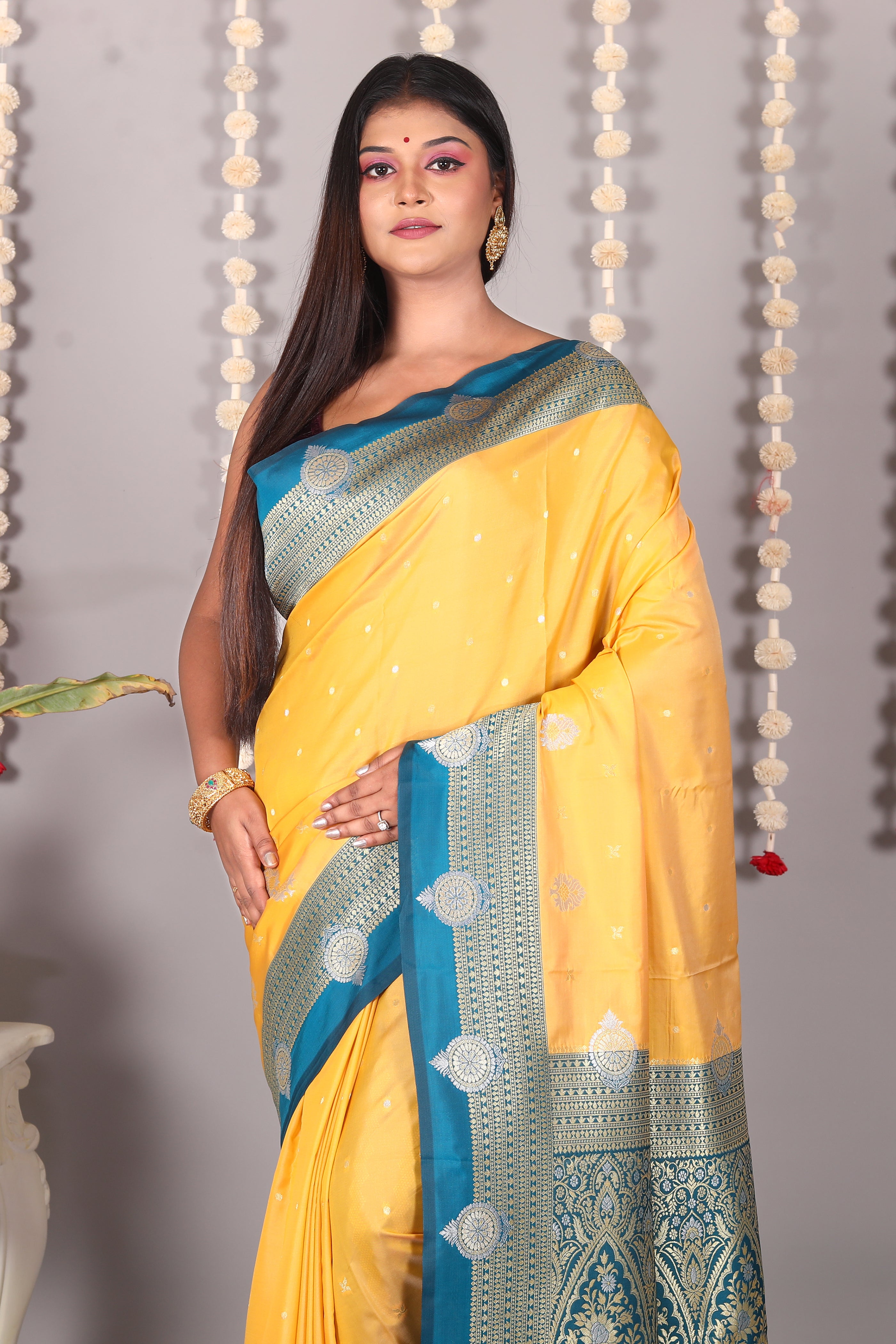 Yellow Blended Katan Silk Saree - Keya Seth Exclusive