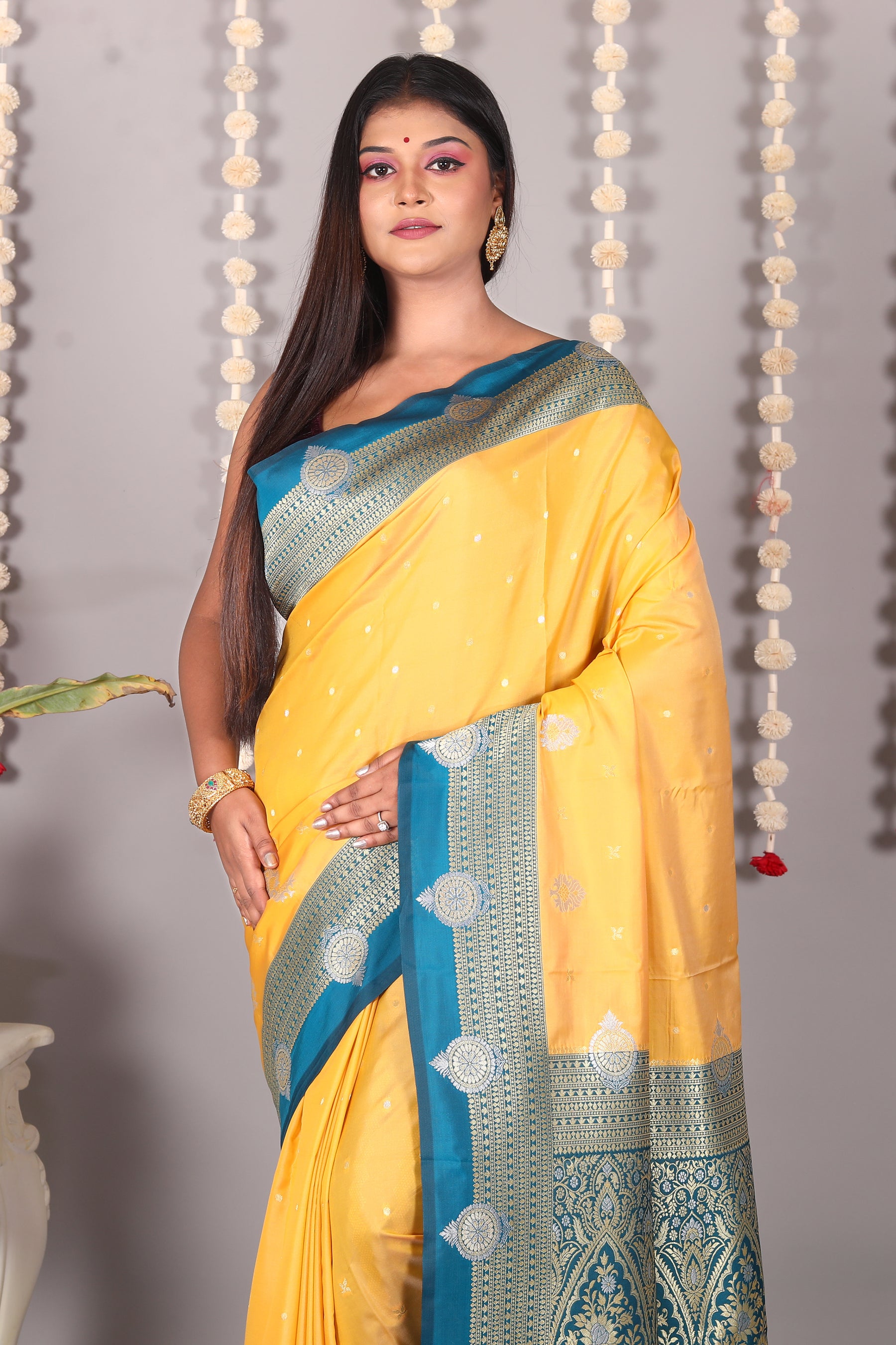 Yellow Blended Katan Silk Saree - Keya Seth Exclusive