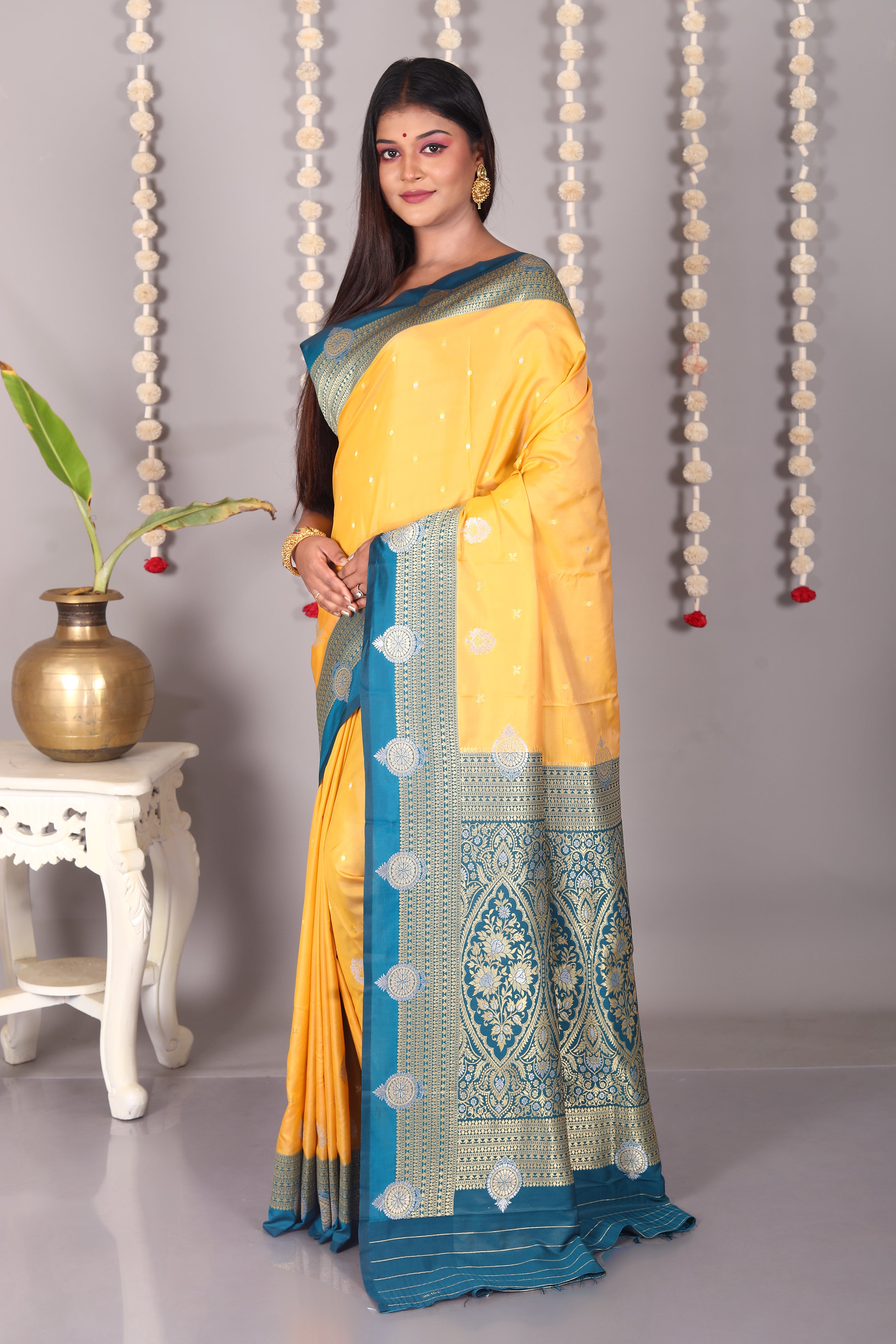 Yellow Blended Katan Silk Saree - Keya Seth Exclusive