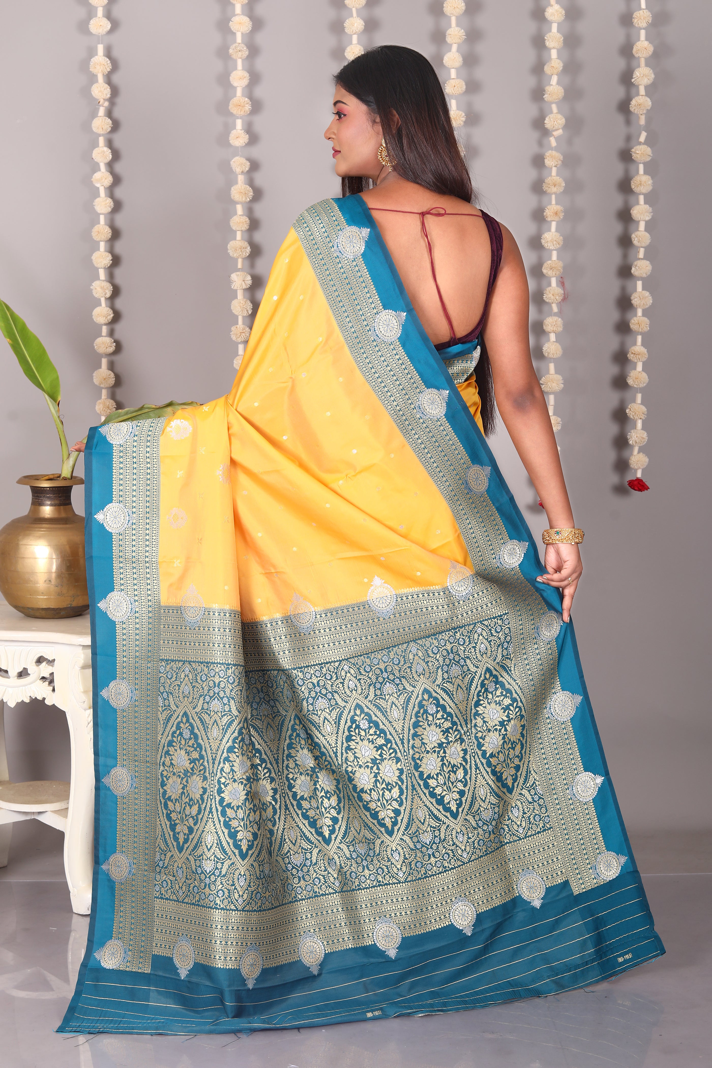 Yellow Blended Katan Silk Saree - Keya Seth Exclusive