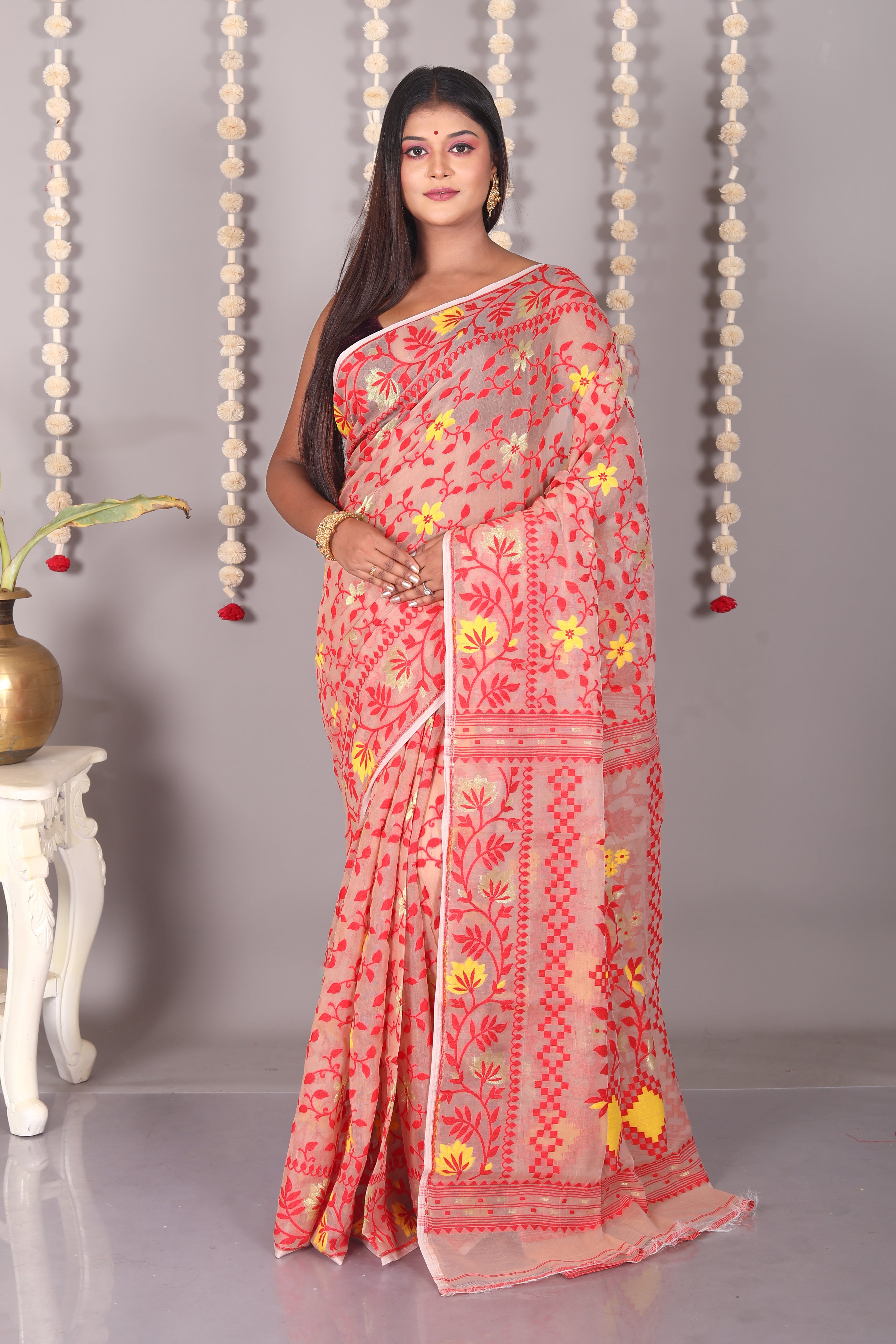 Light Brown Cotton Jamdani Saree - Keya Seth Exclusive