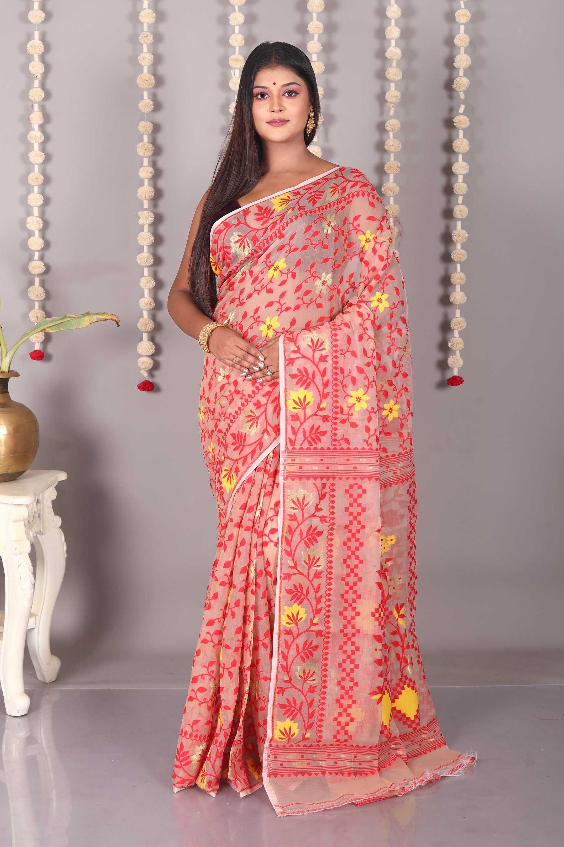 Light Brown Cotton Jamdani Saree - Keya Seth Exclusive