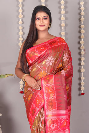 Brown Dual Tone Blended Ikkat Silk Saree - Keya Seth Exclusive