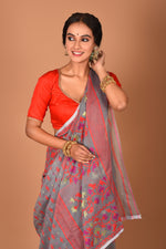 Load image into Gallery viewer, Grey and Red Jamdani Saree - Keya Seth Exclusive
