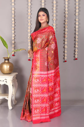 Brown Dual Tone Blended Ikkat Silk Saree - Keya Seth Exclusive