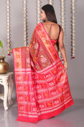 Brown Dual Tone Blended Ikkat Silk Saree - Keya Seth Exclusive