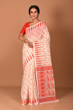 Load image into Gallery viewer, Offwhite and Red Jamdani Saree - Keya Seth Exclusive
