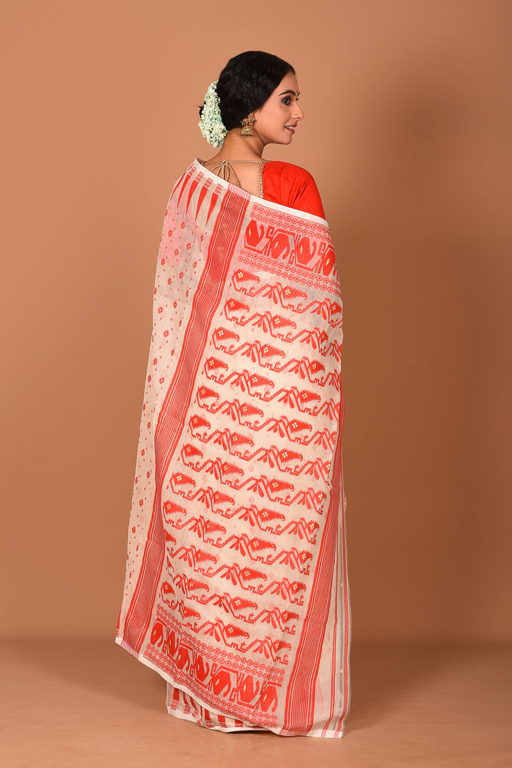 Offwhite and Red Jamdani Saree - Keya Seth Exclusive